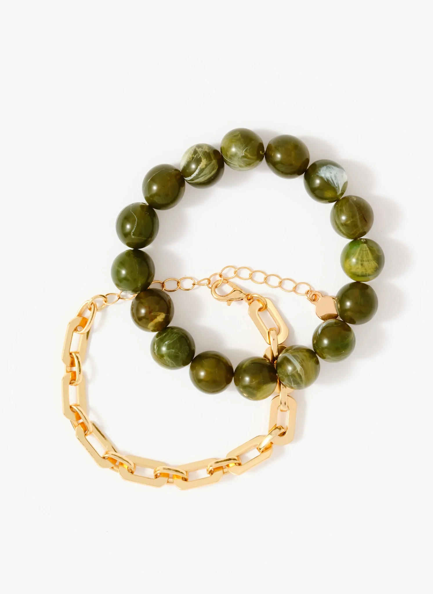 Green Beaded and Chain Layer Bracelet - Image 3