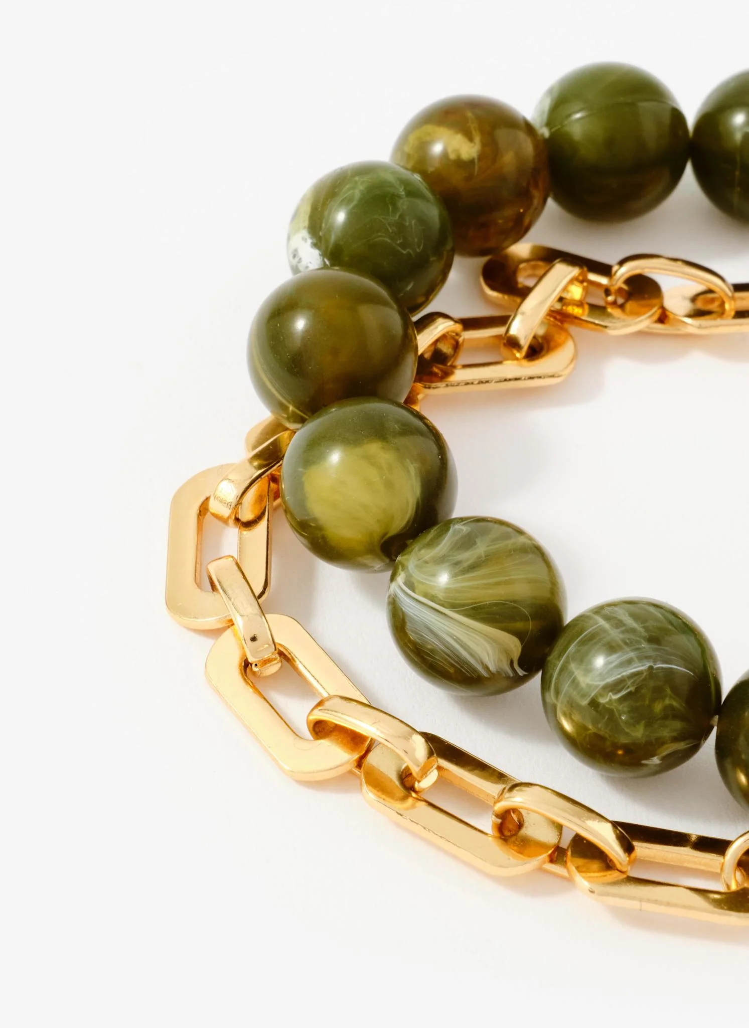 Green Beaded and Chain Layer Bracelet - Image 4