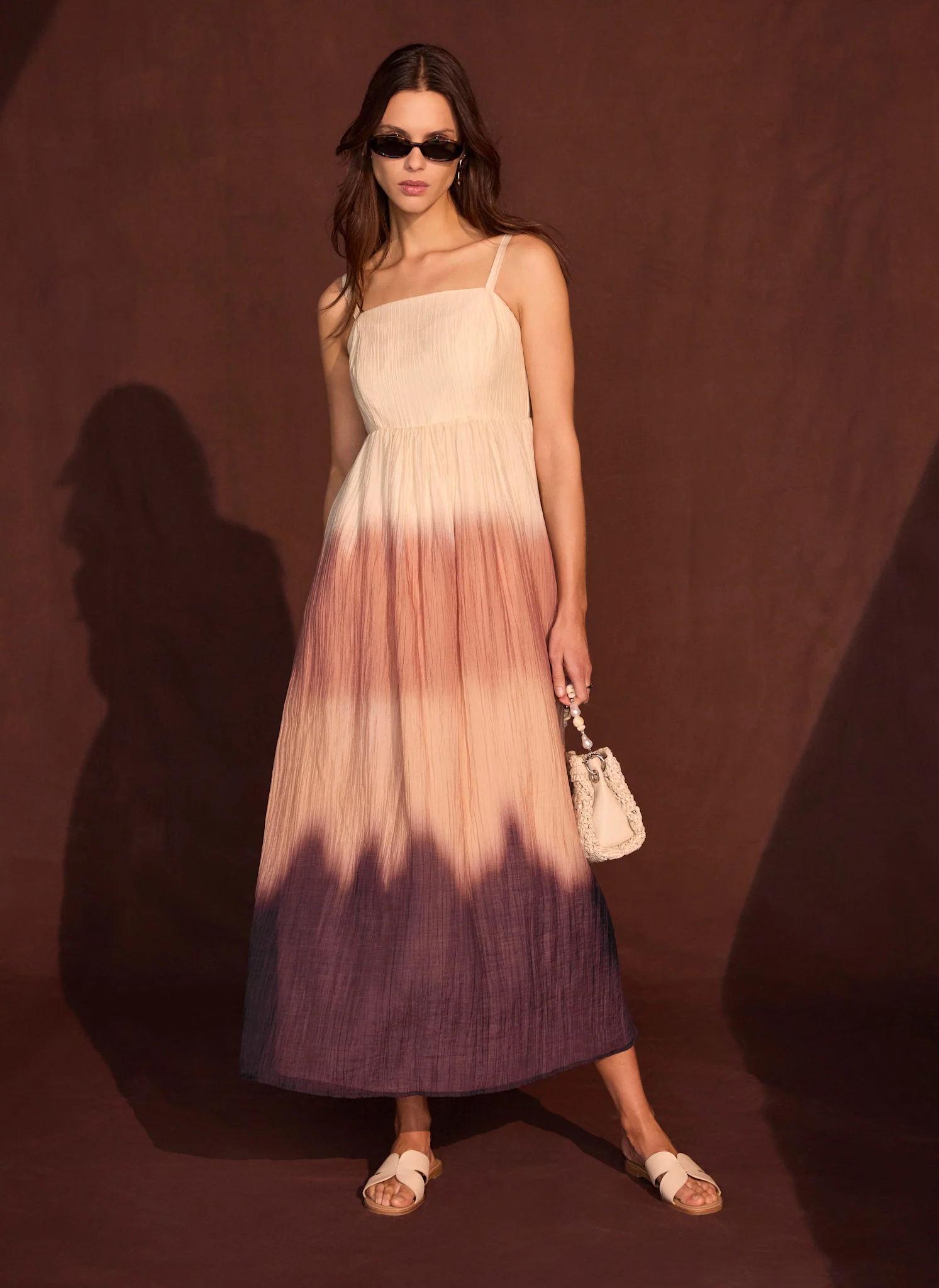 Brown Ombre Crinkle Maxi Dress - Image 4