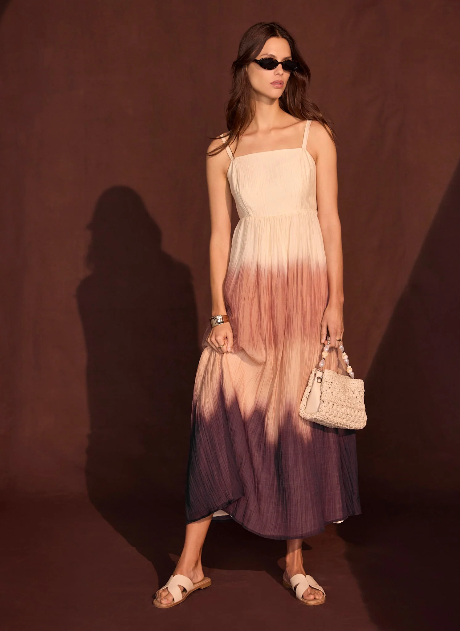 Brown Ombre Crinkle Maxi Dress - Image 6