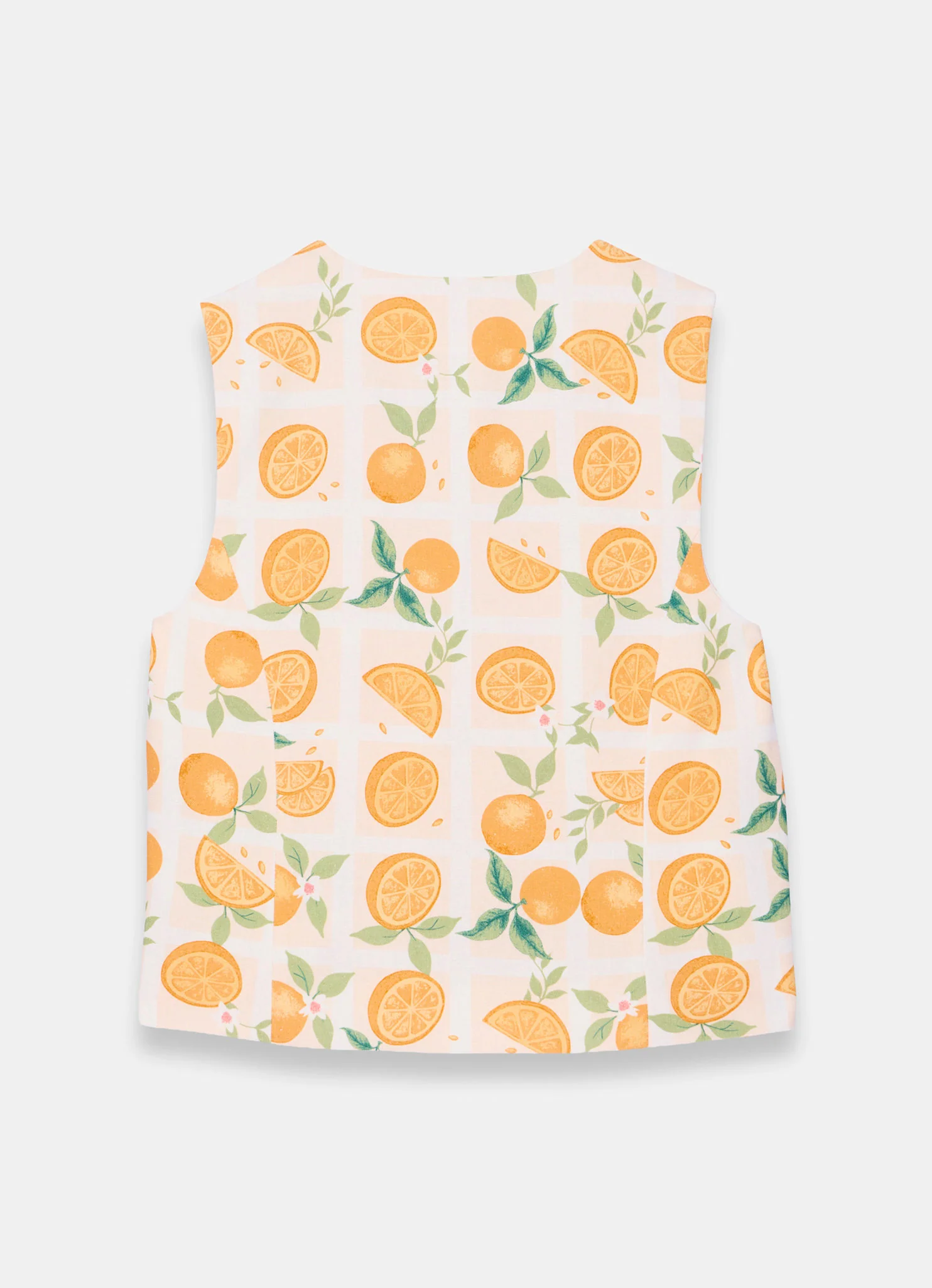 Orange Print Linen Blend Waistcoat Top - Image 8