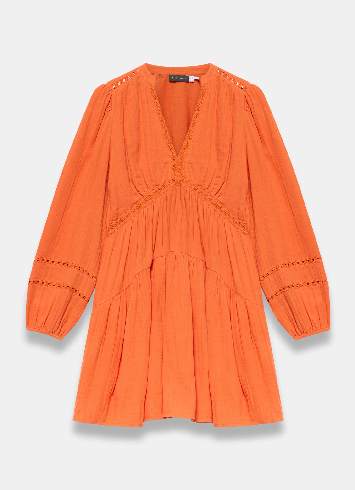Orange Cotton Cheesecloth Mini Dress - Image 7