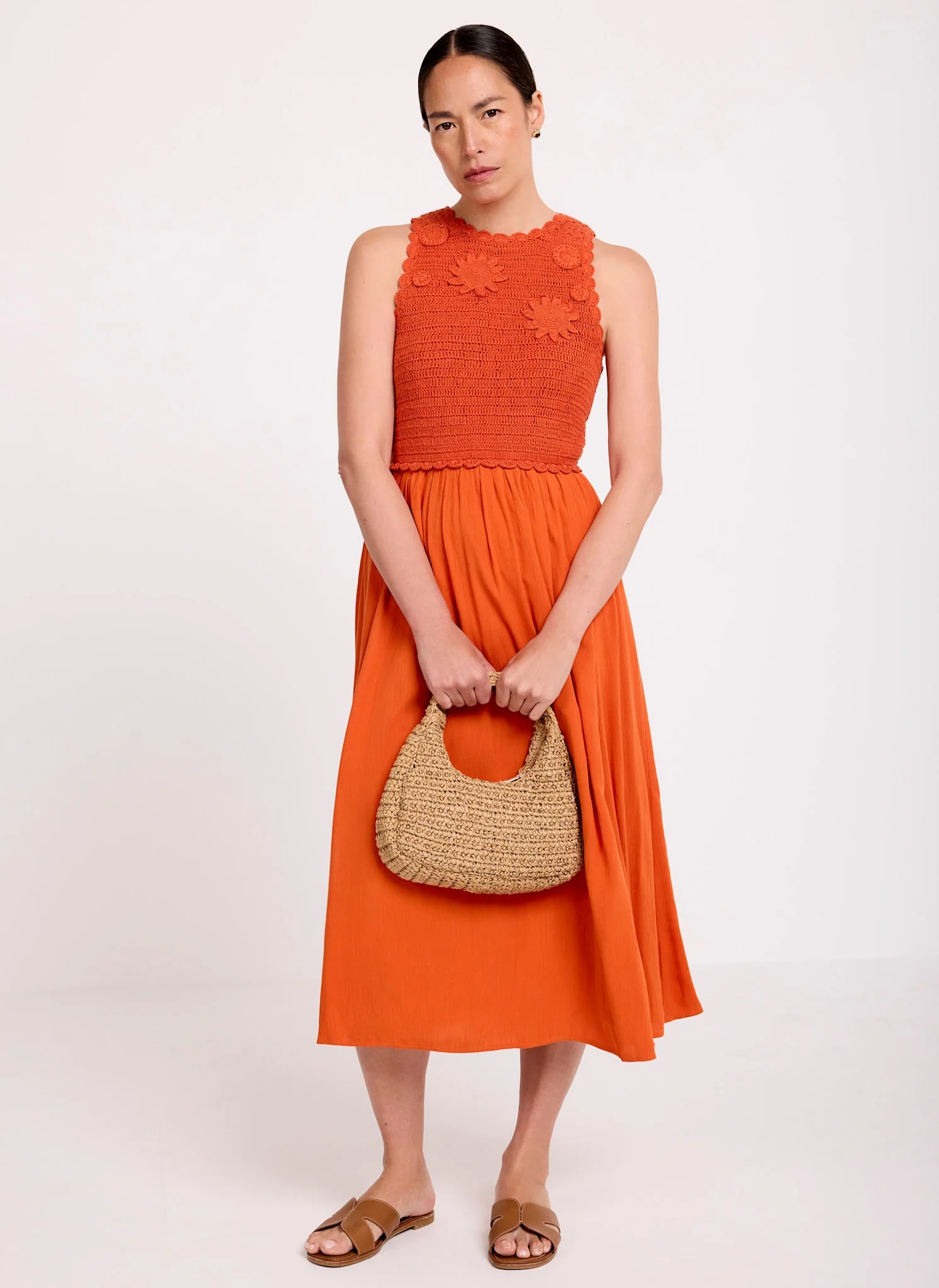 Orange Crochet Midi Dress - Image 2