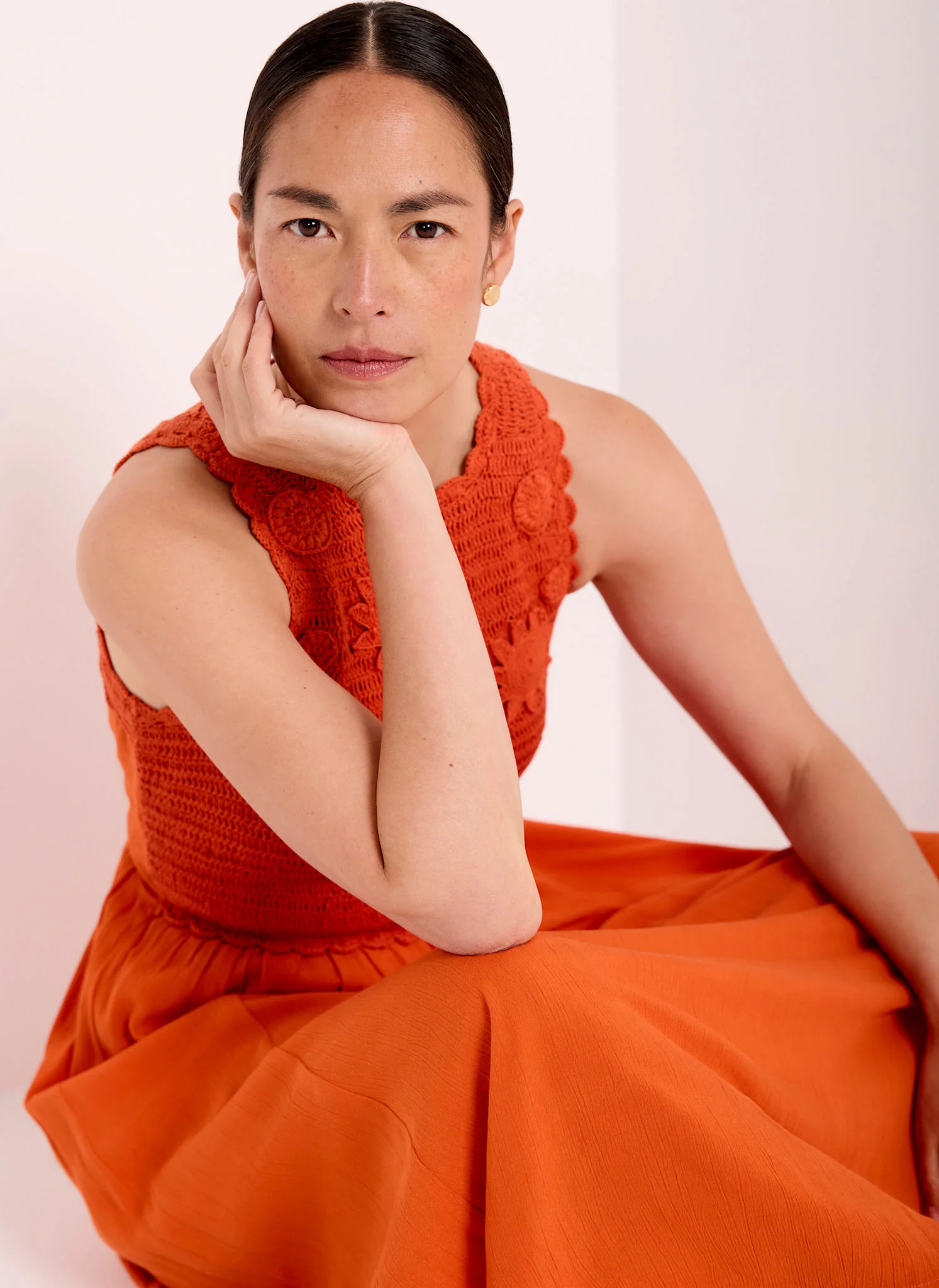 Orange Crochet Midi Dress - Image 3