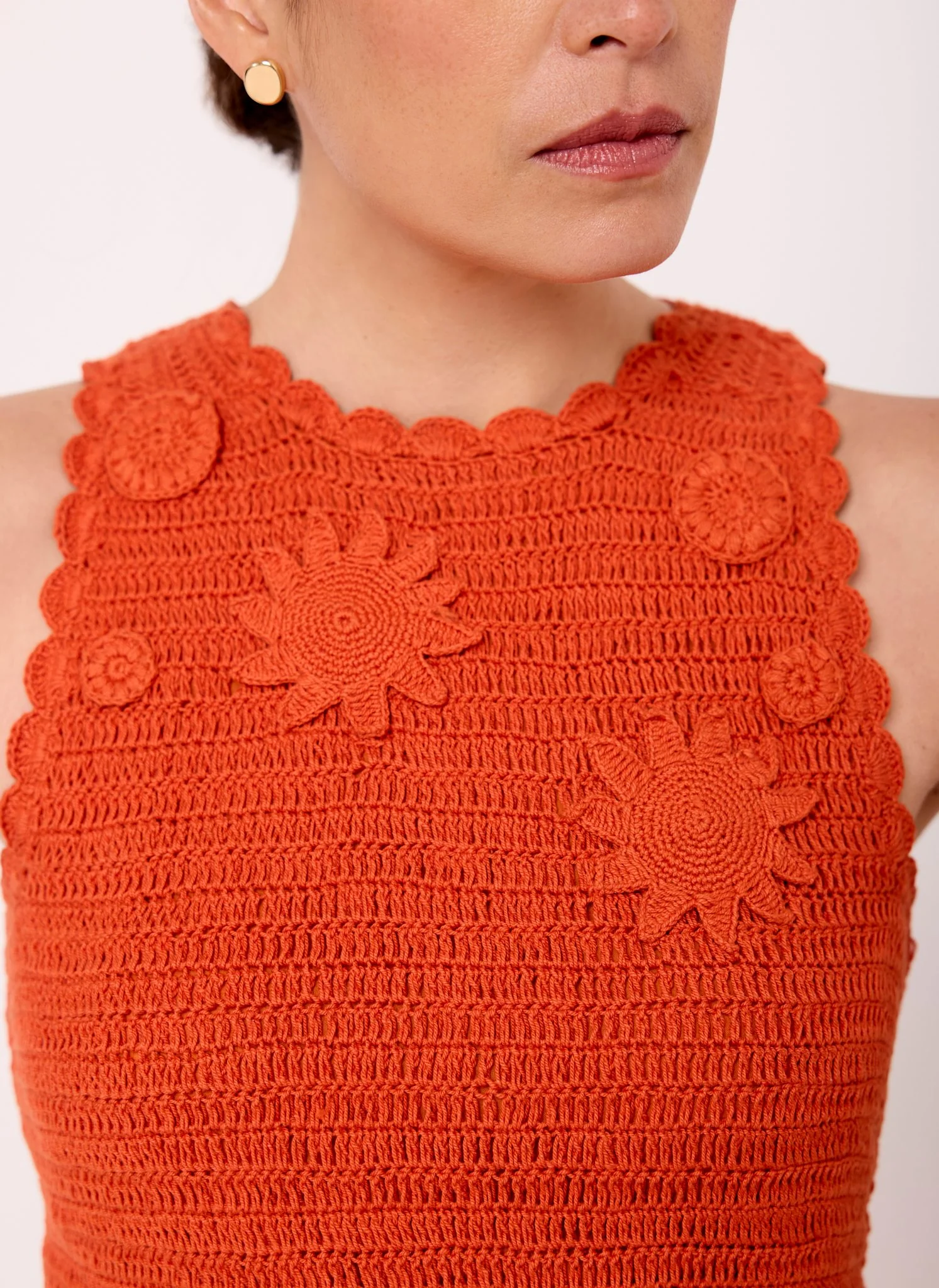 Orange Crochet Midi Dress - Image 4