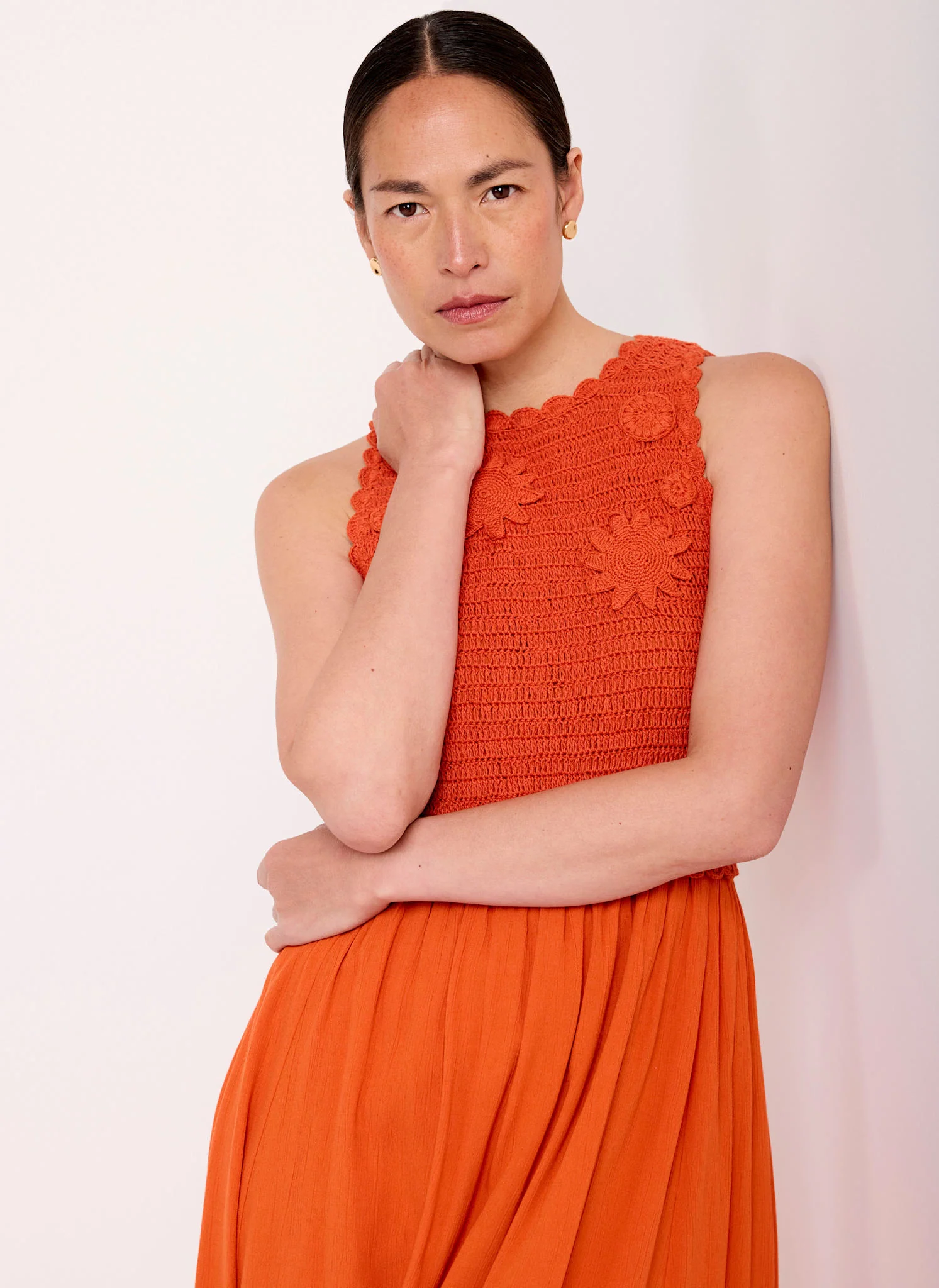 Orange Crochet Midi Dress - Image 5