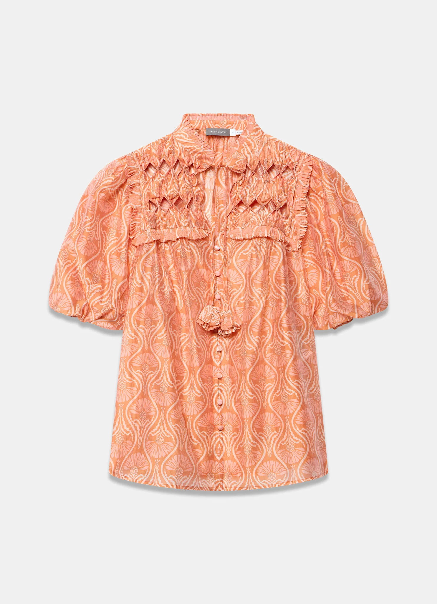 Orange Printed Cut Out Tie Blouse - Image 6