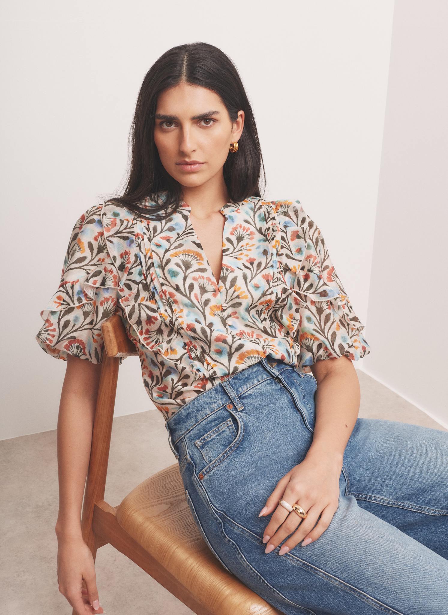 Orange Floral Print  Blouse - Image 2