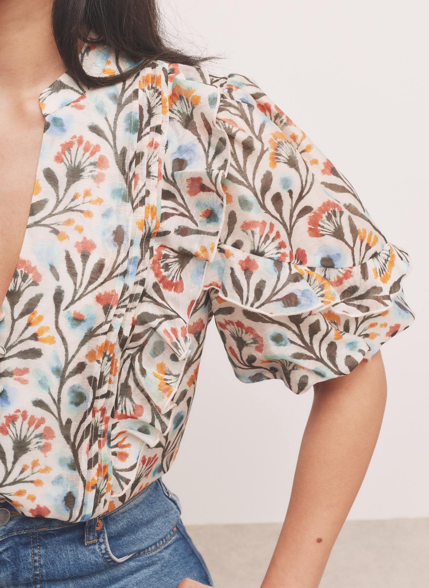 Orange Floral Print  Blouse - Image 3