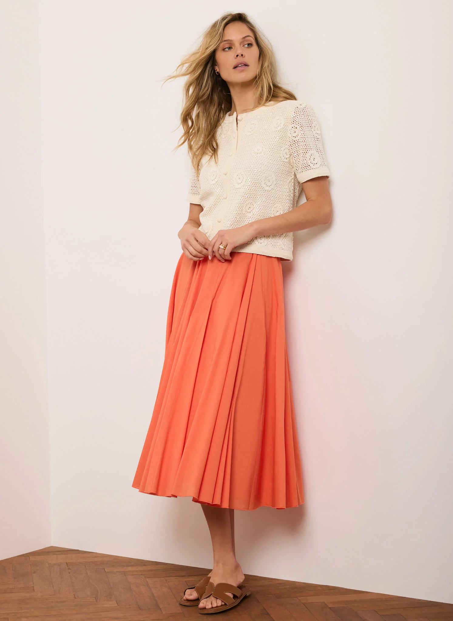 Orange Cotton Full Midi Skirt - Image 2