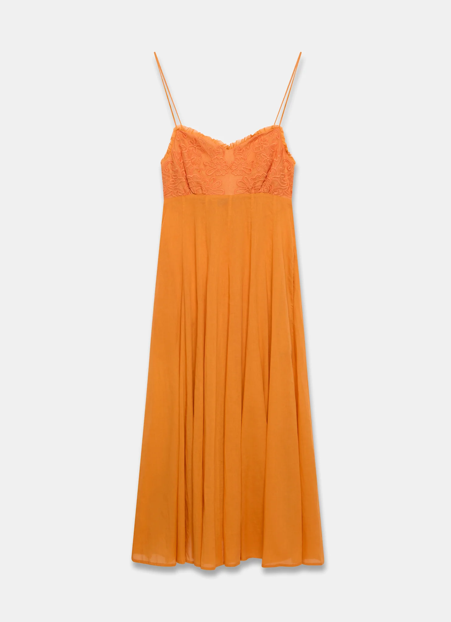 Orange Cotton Embroidered Midi Dress - Image 7