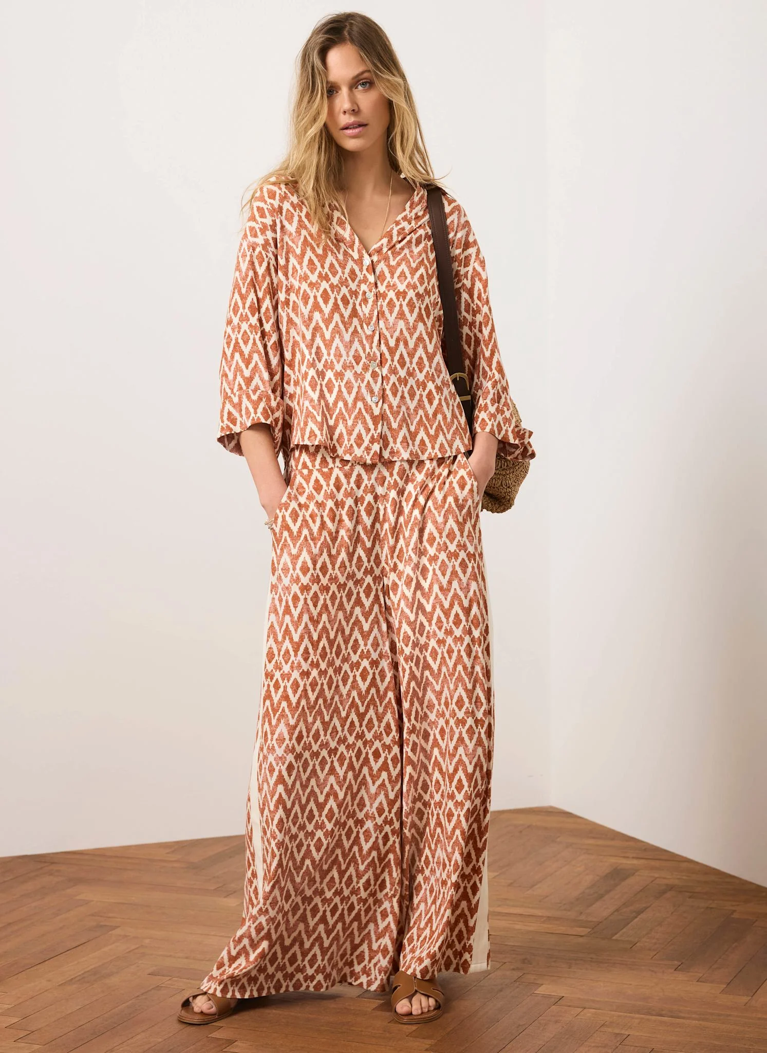 Orange Geo Print Resort Shirt - Image 3