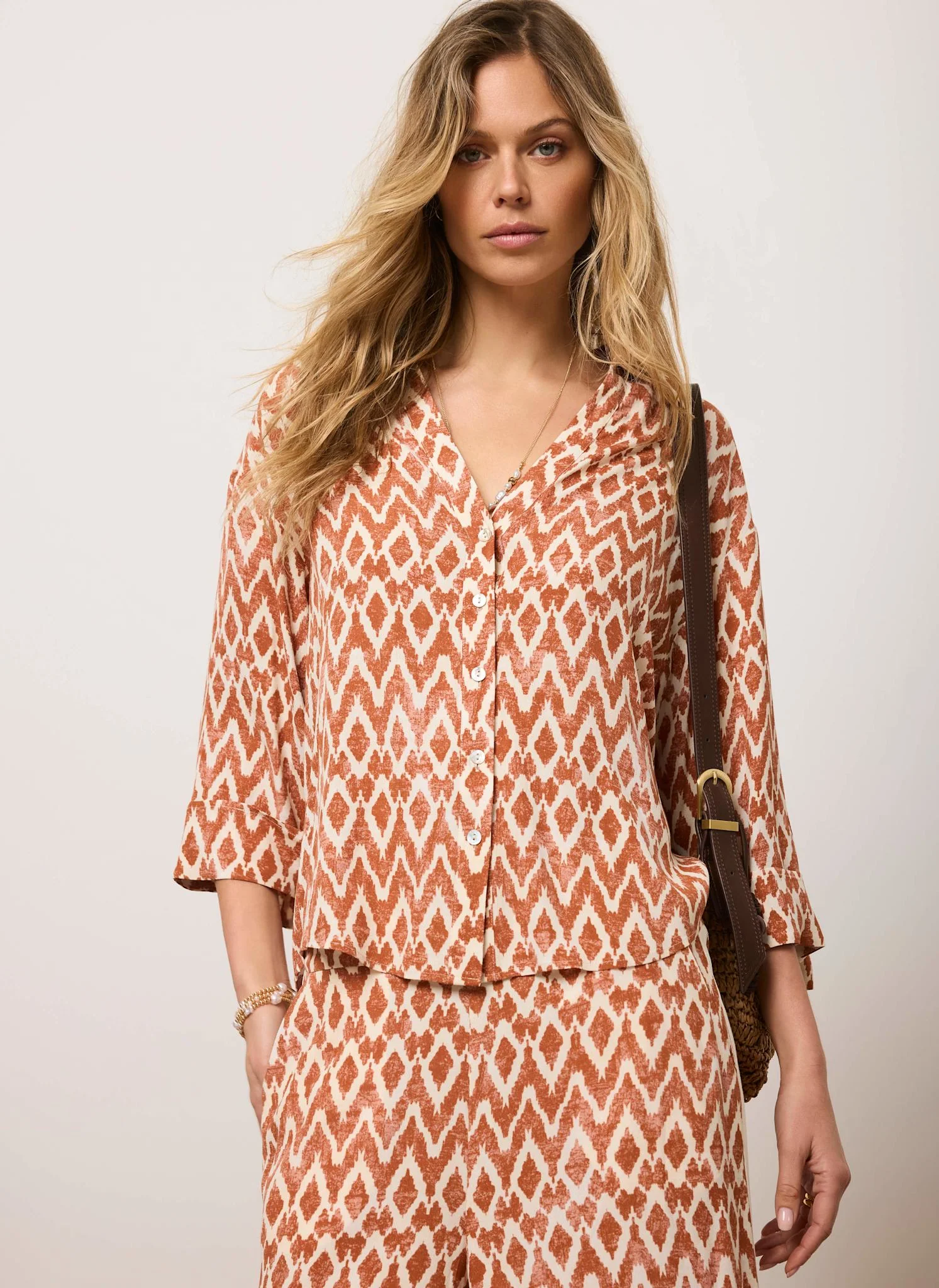 Orange Geo Print Resort Shirt - Image 4