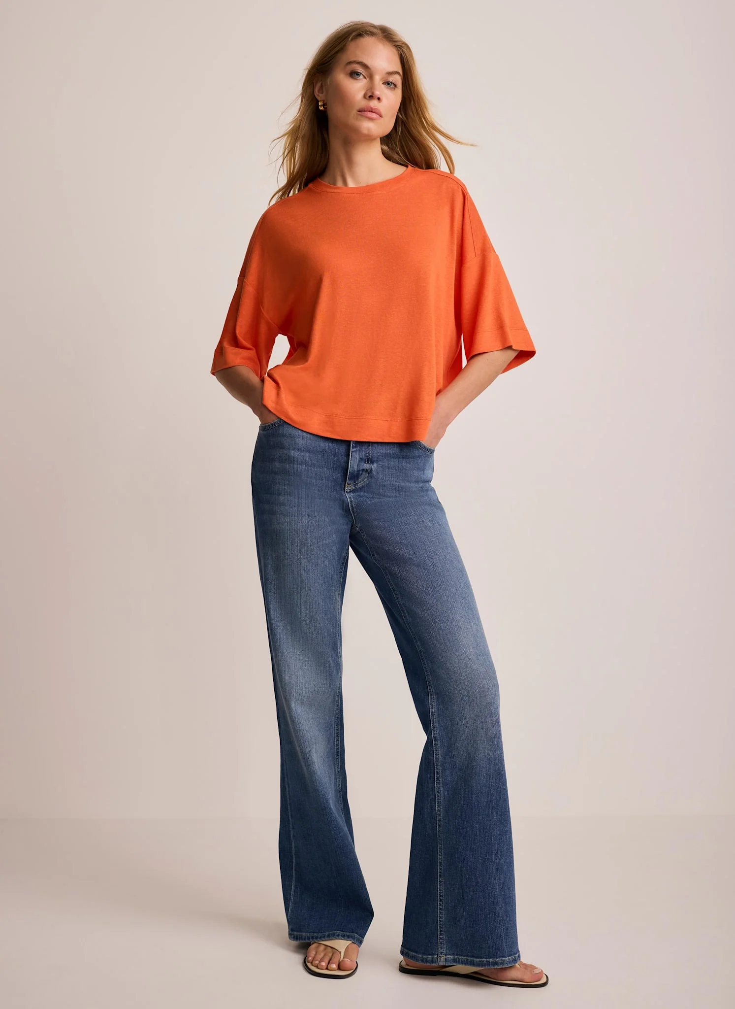 Orange Linen Blend Boxy T-Shirt
