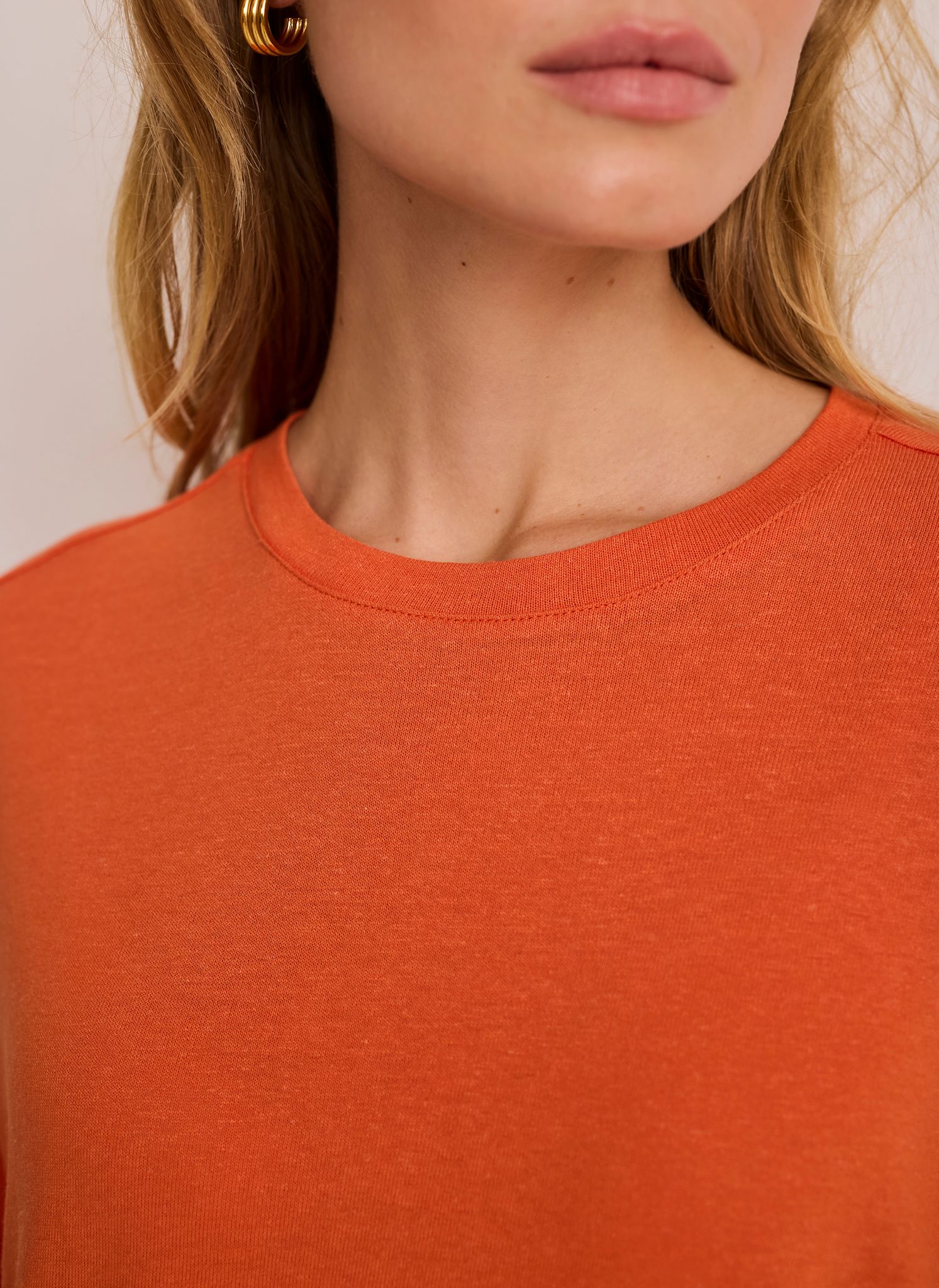 Orange Linen Blend Boxy T-Shirt - Image 3