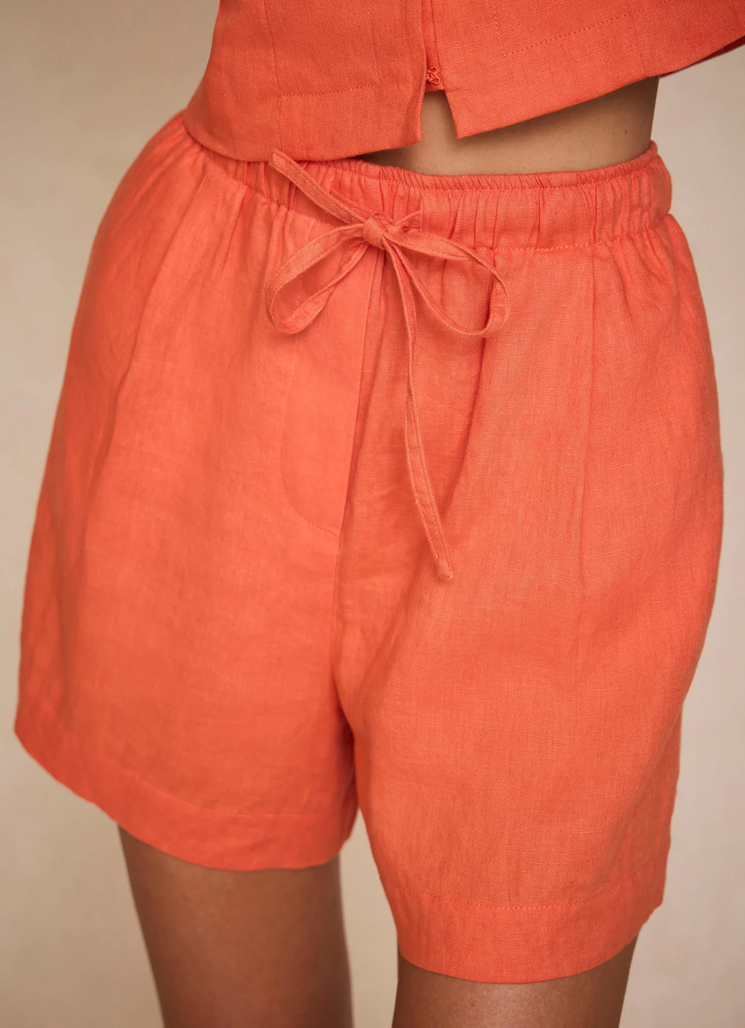 Orange Linen Drawstring Shorts - Image 3