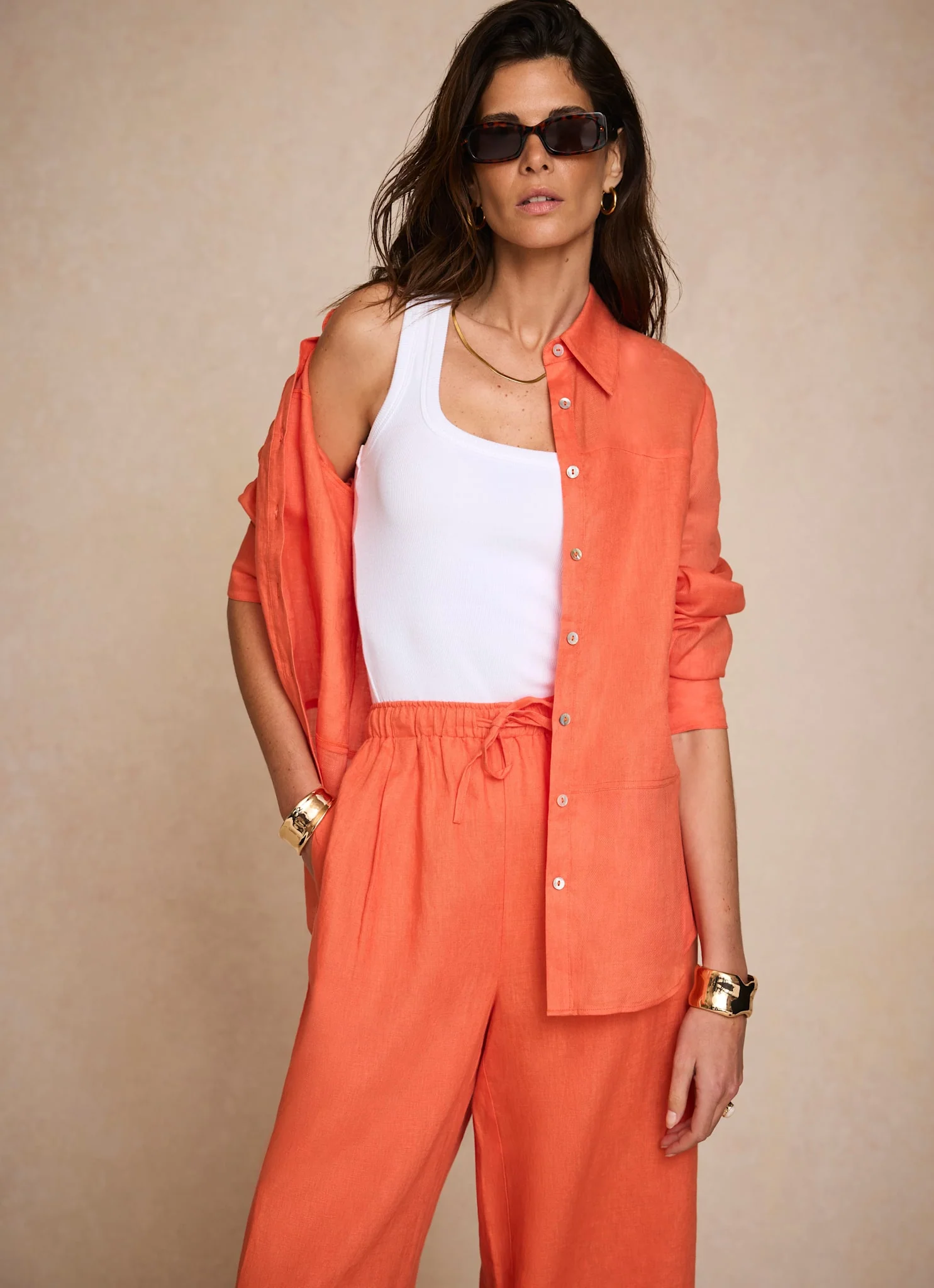 Orange Linen Blend Shirt - Image 3