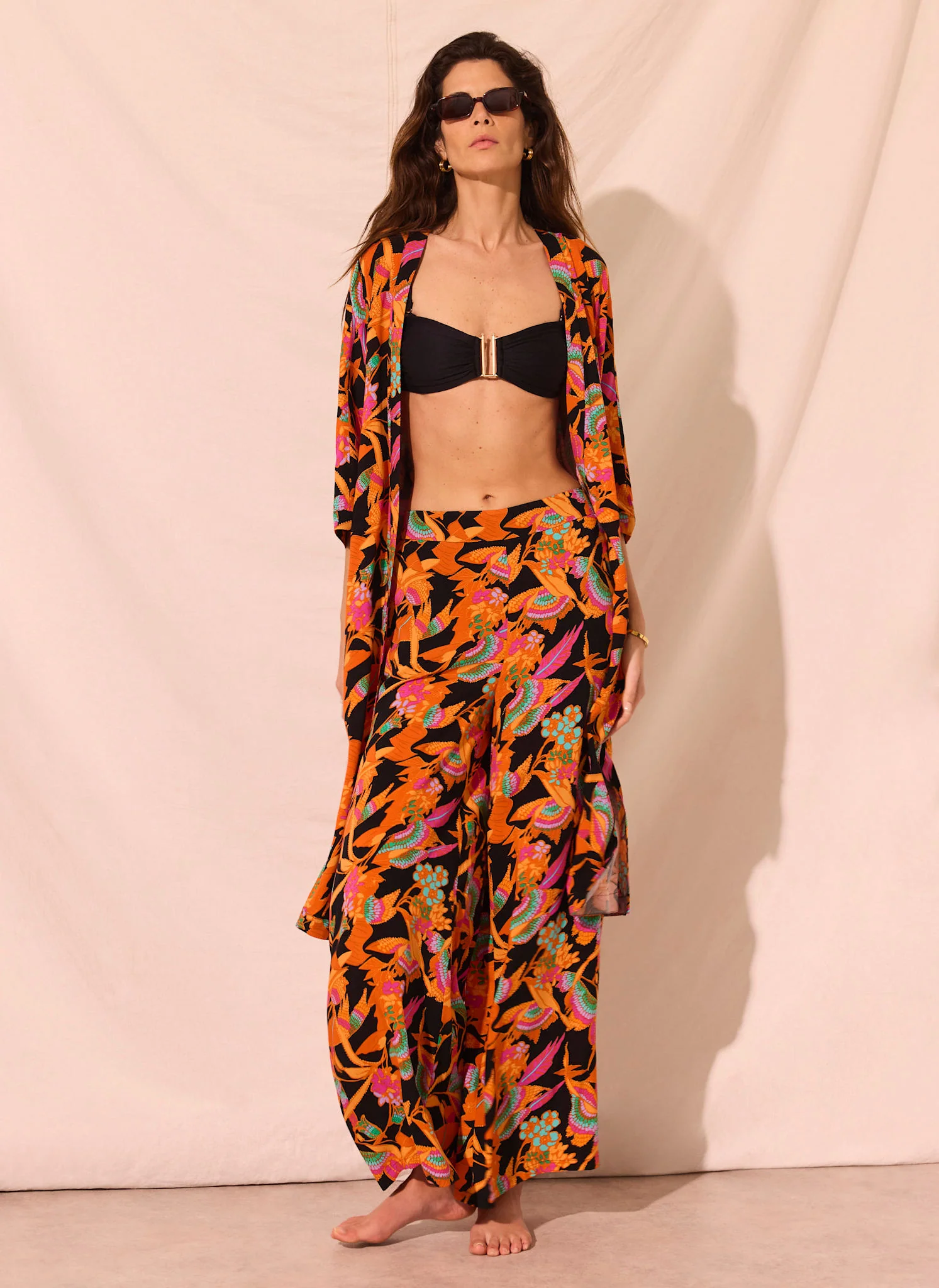 Orange Floral Print Wide Leg Trousers - Image 4