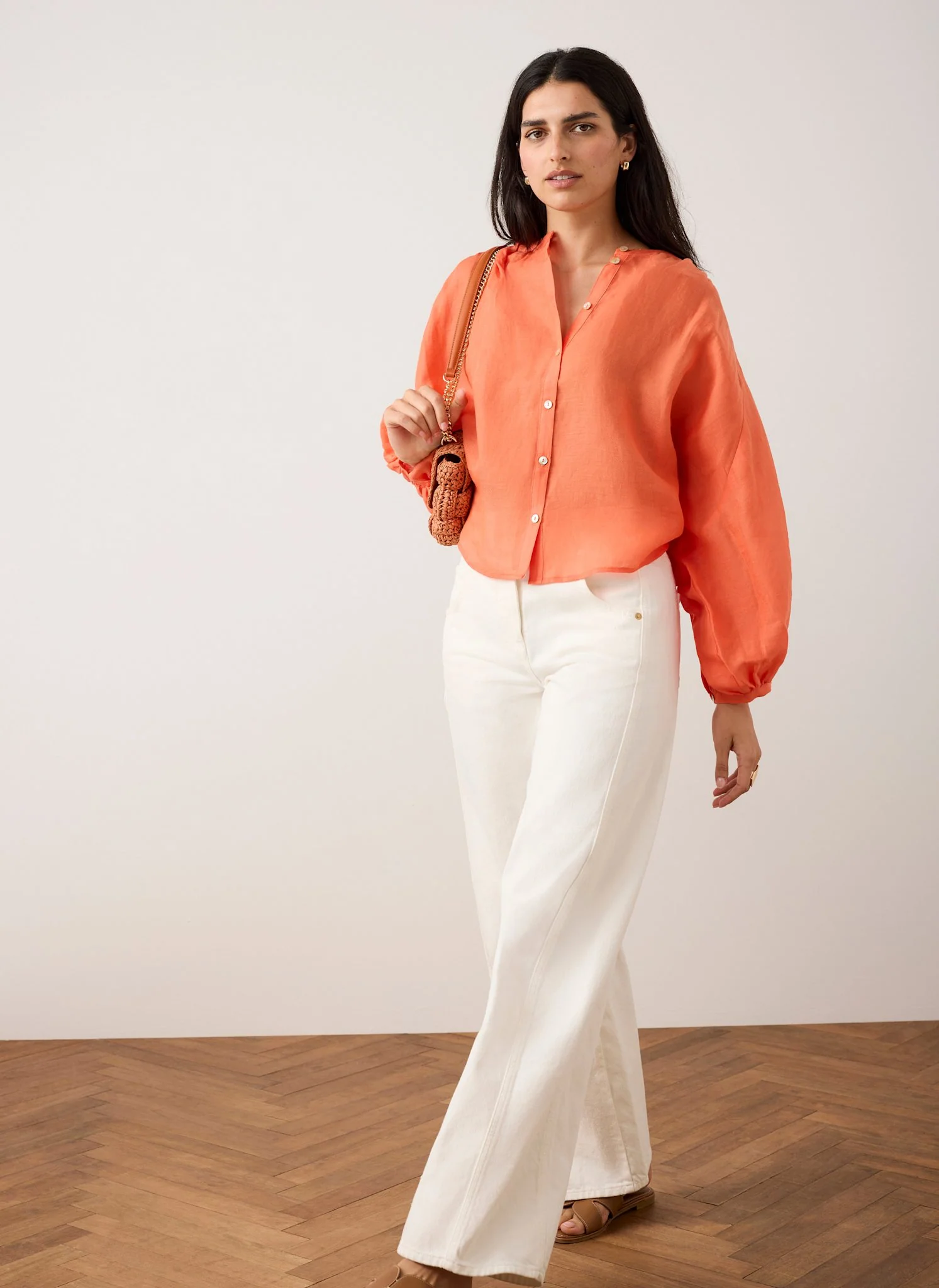 Orange Ramie Batwing Blouse - Image 2