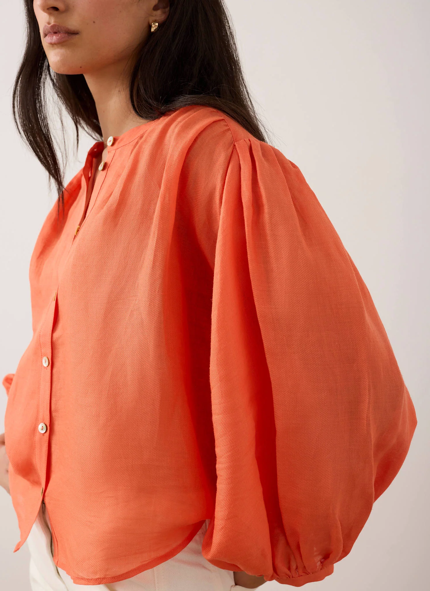Orange Ramie Batwing Blouse - Image 3