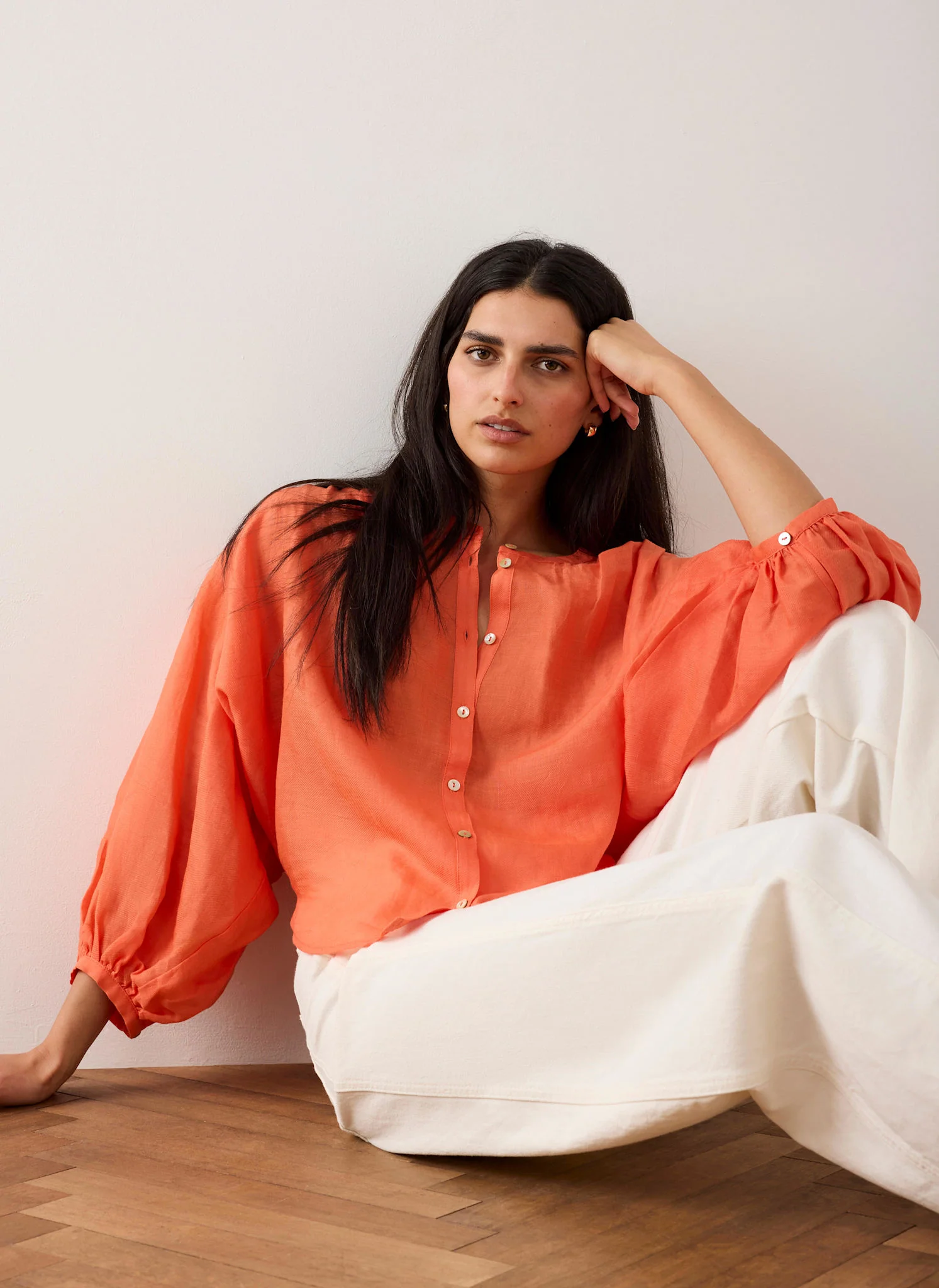 Orange Ramie Batwing Blouse - Image 4