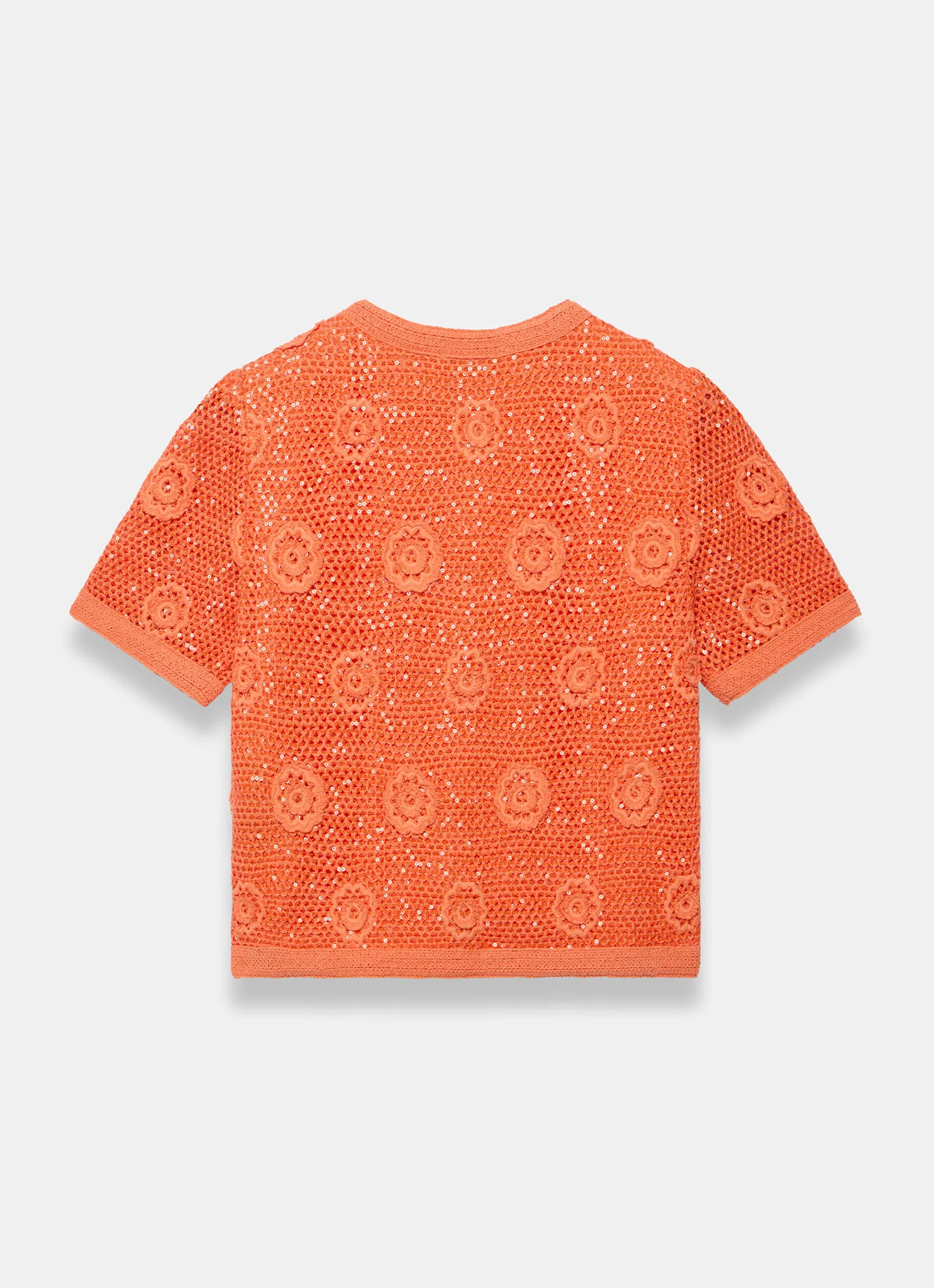 Orange Cotton Sequin Flower Crochet Top - Image 8