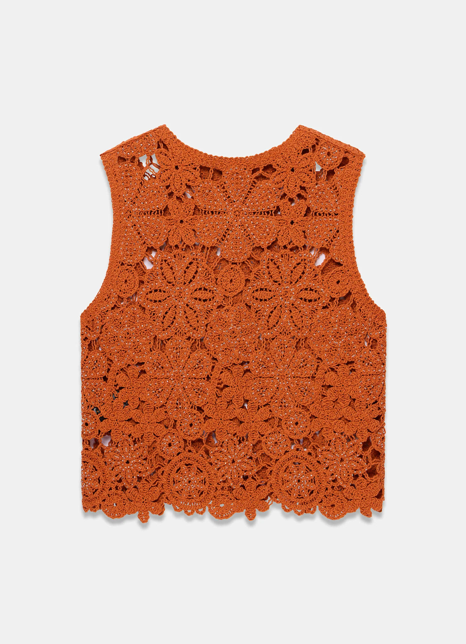Orange Cotton Blend Embellished Crochet Waistcoat - Image 7