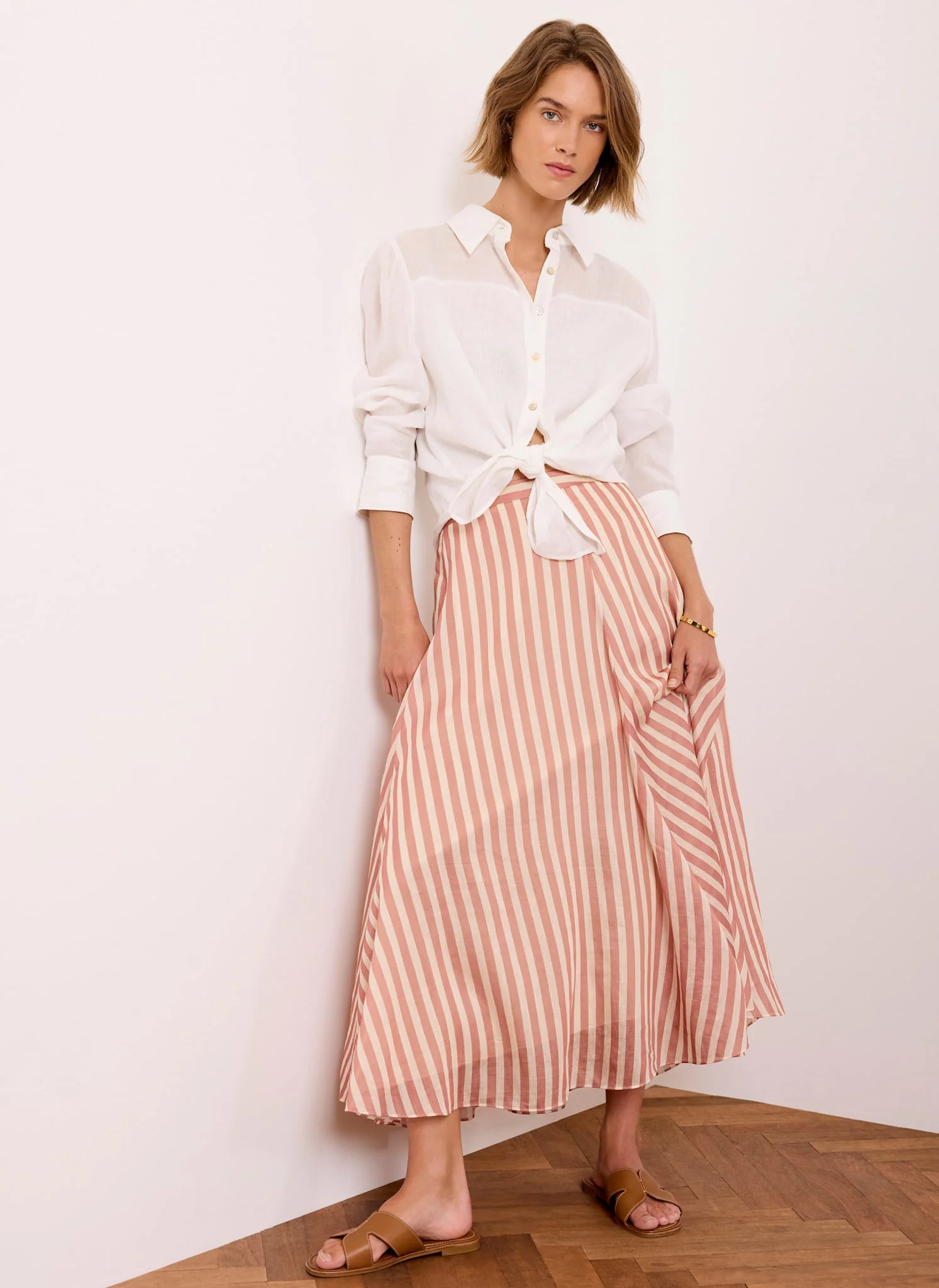 Orange Striped A Line Midi Skirt - Image 2