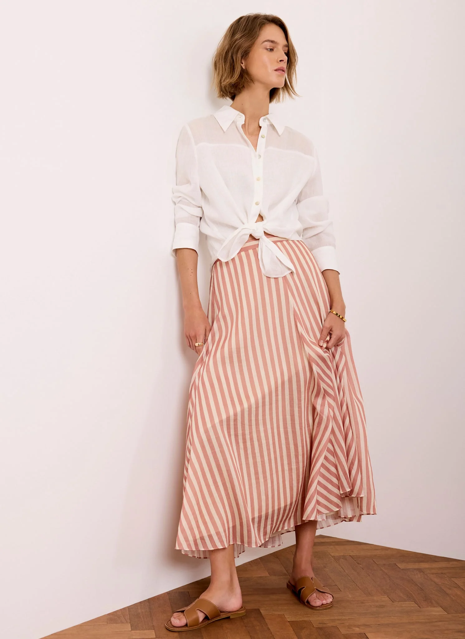 Orange Striped A Line Midi Skirt - Image 5