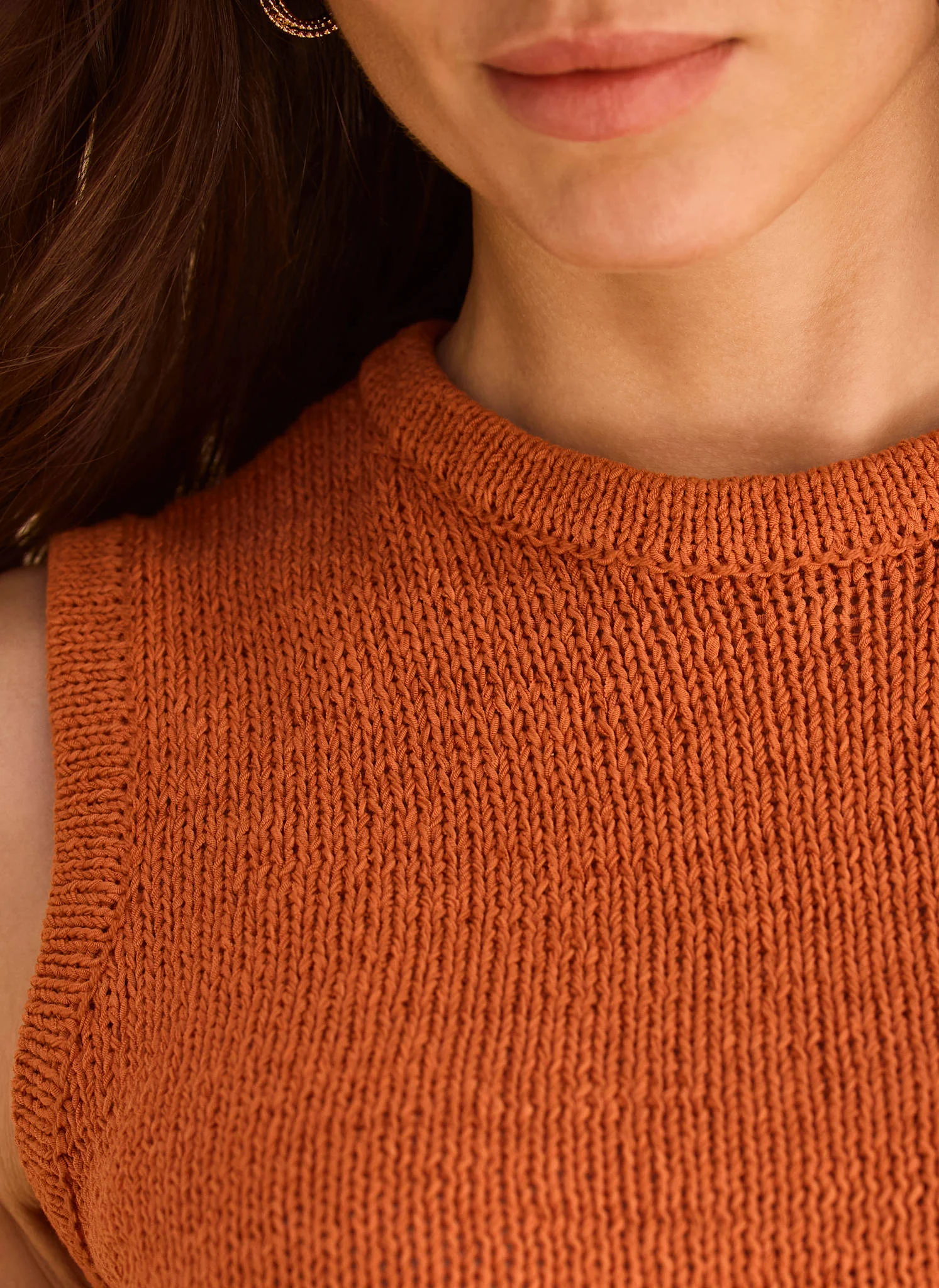 Orange Cotton Blend Sleeveless Knit Top - Image 4