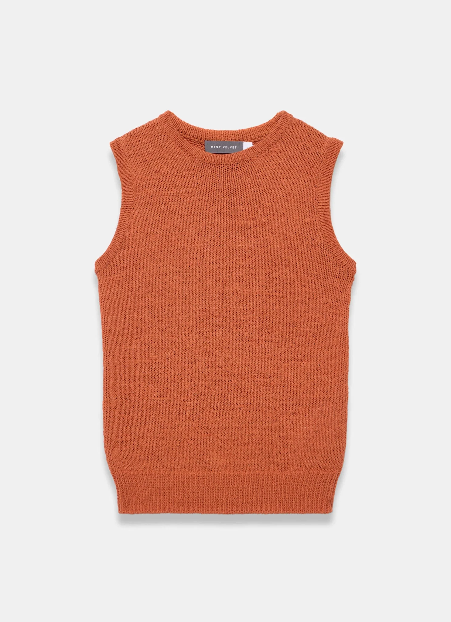 Orange Cotton Blend Sleeveless Knit Top - Image 6