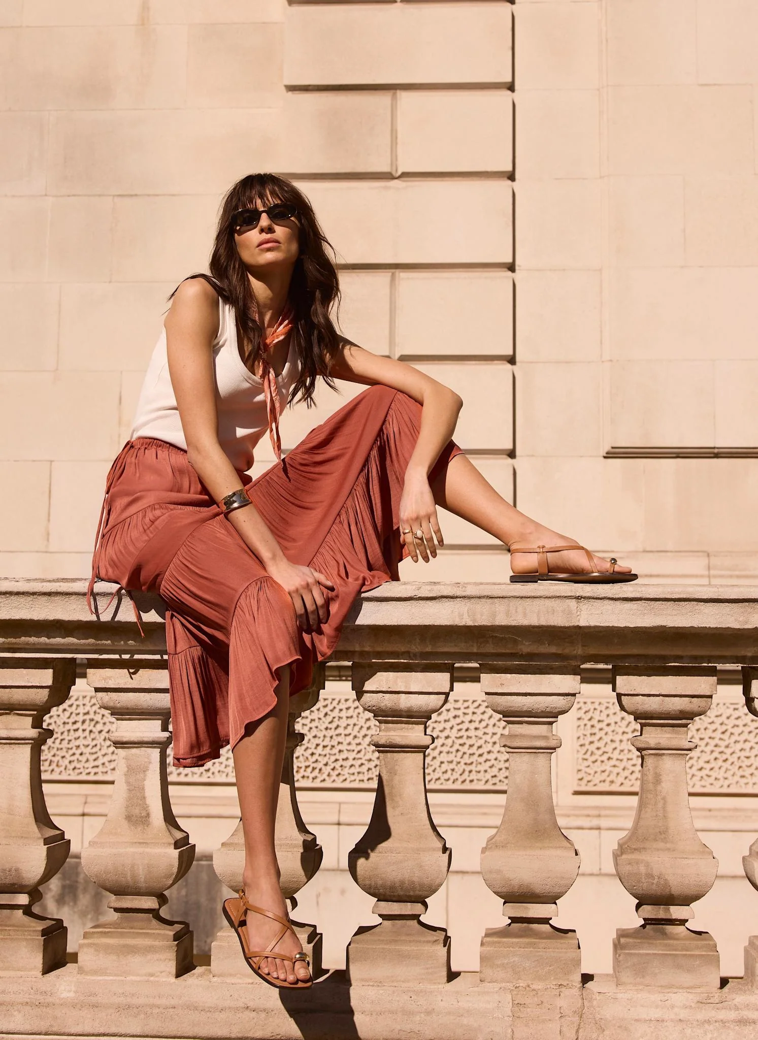 Burnt Orange Satin Tiered Maxi Skirt - Image 2