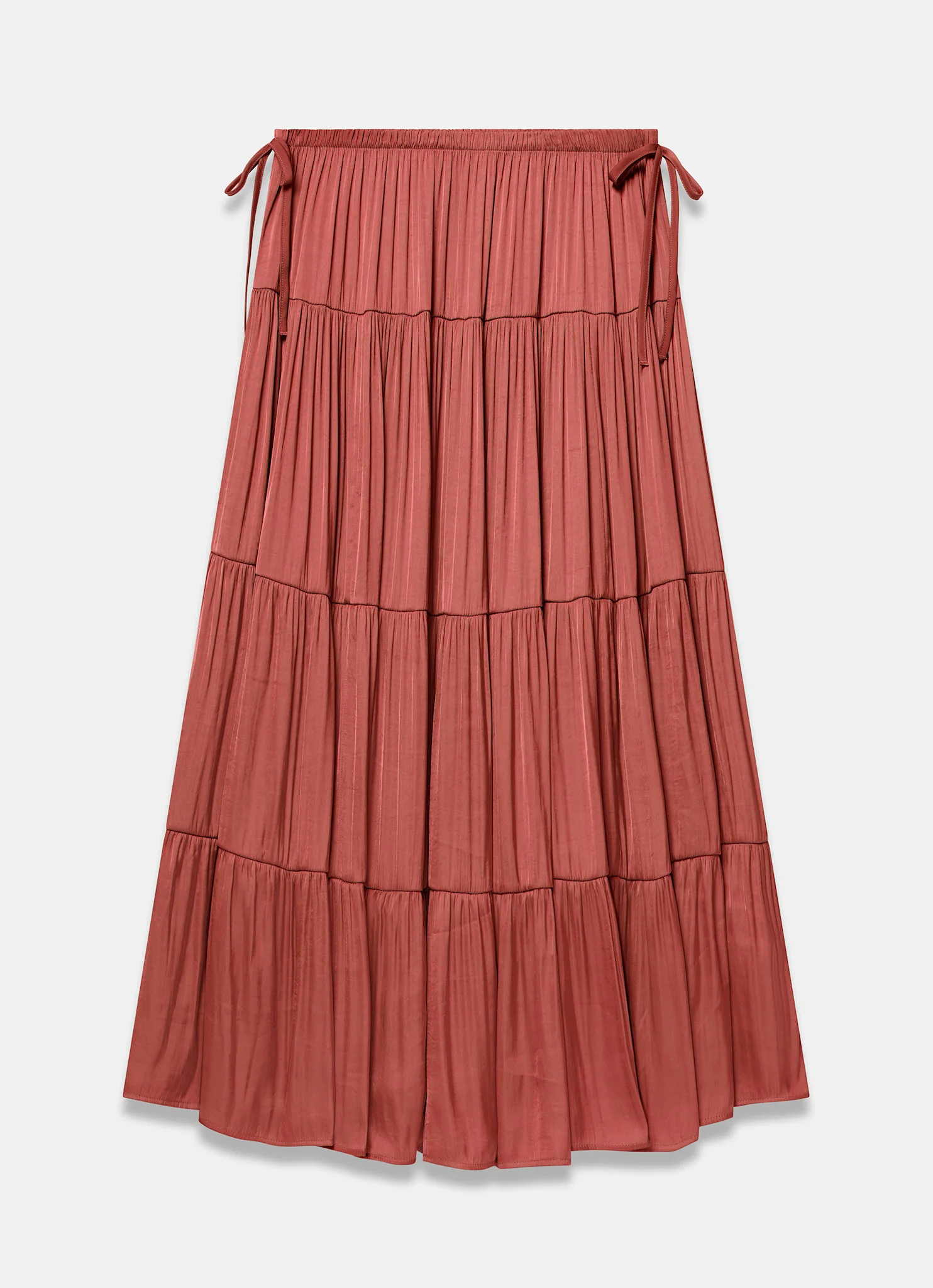 Burnt Orange Satin Tiered Maxi Skirt - Image 6