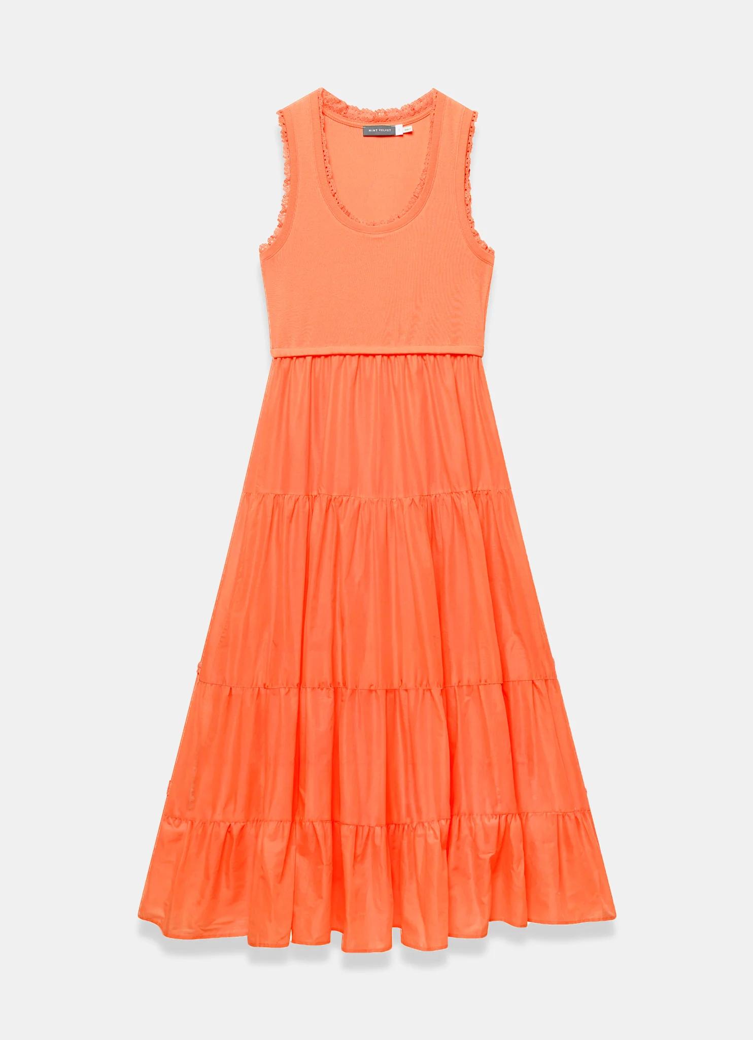 Orange Crochet Trim Tiered Midi Dress - Image 7