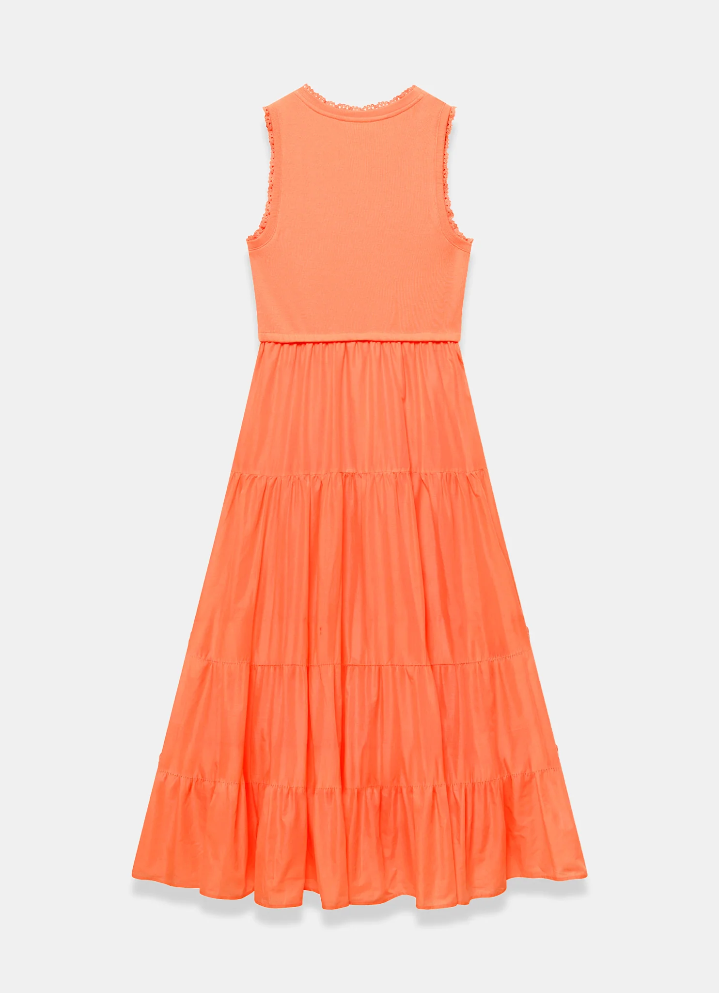 Orange Crochet Trim Tiered Midi Dress - Image 8