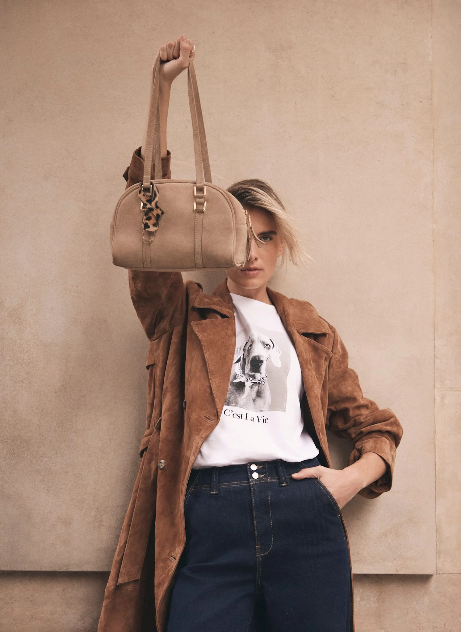 Otti Neutral Suede Shoulder Bag - Image 2
