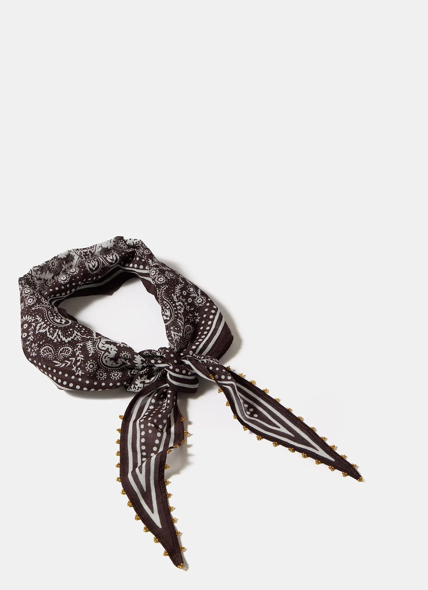 Brown Paisley Print Beaded Neck Scarf - Image 7