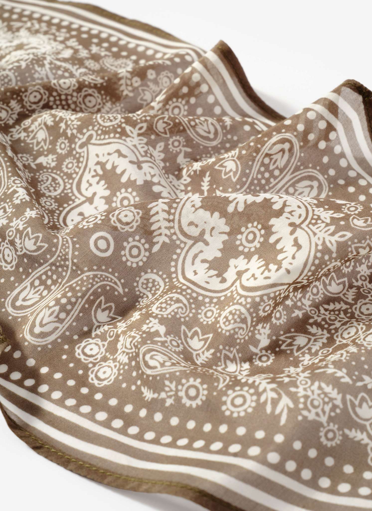 Khaki Paisley Print Beaded Neck Scarf - Image 4