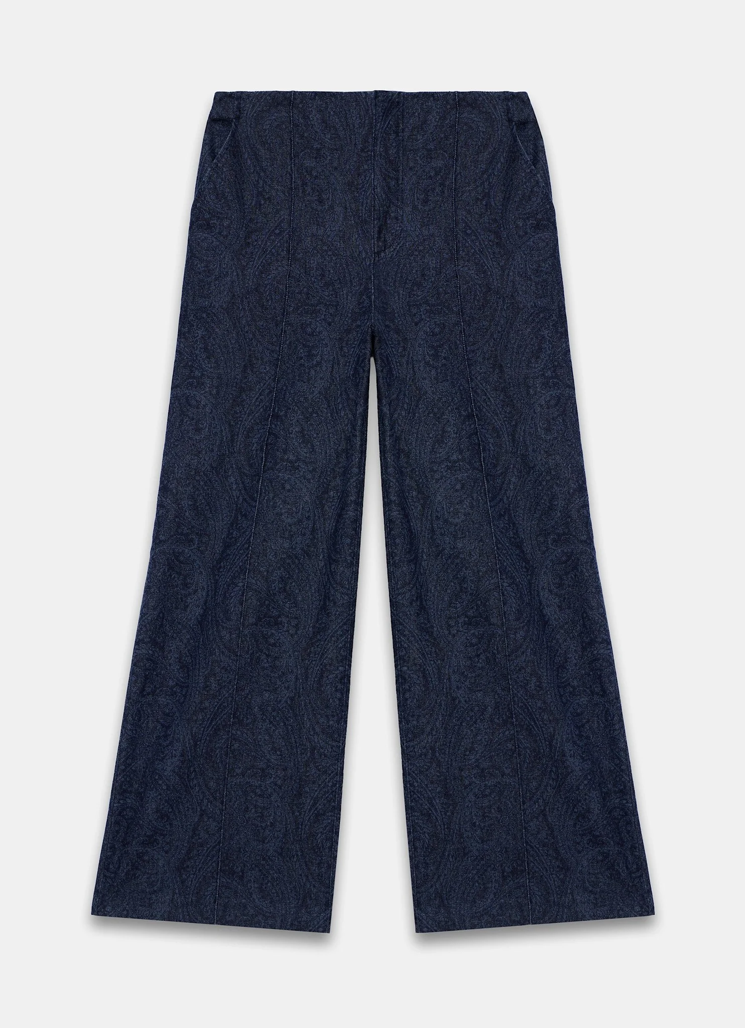 Navy Paisley Denim Wide Jeans - Image 6