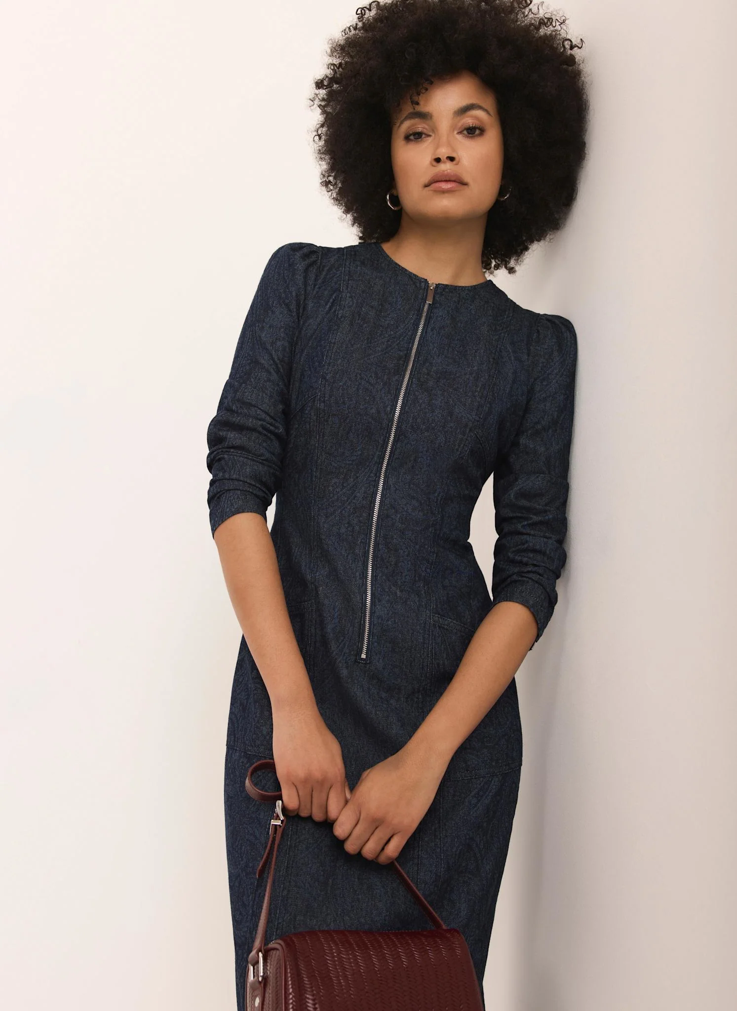 Dark Indigo Paisley Print Denim Midi Dress - Image 2