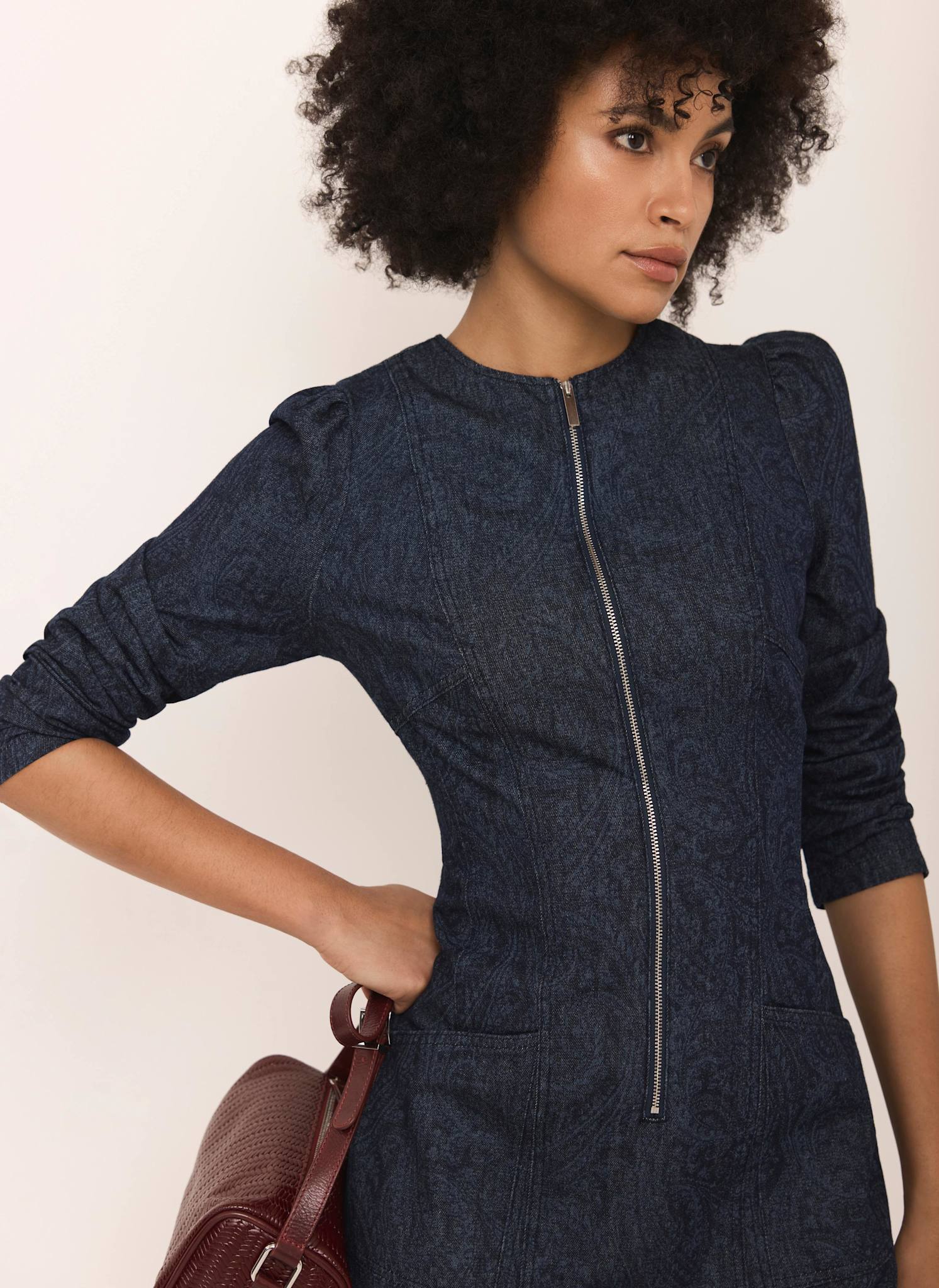 Dark Indigo Paisley Print Denim Midi Dress - Image 3