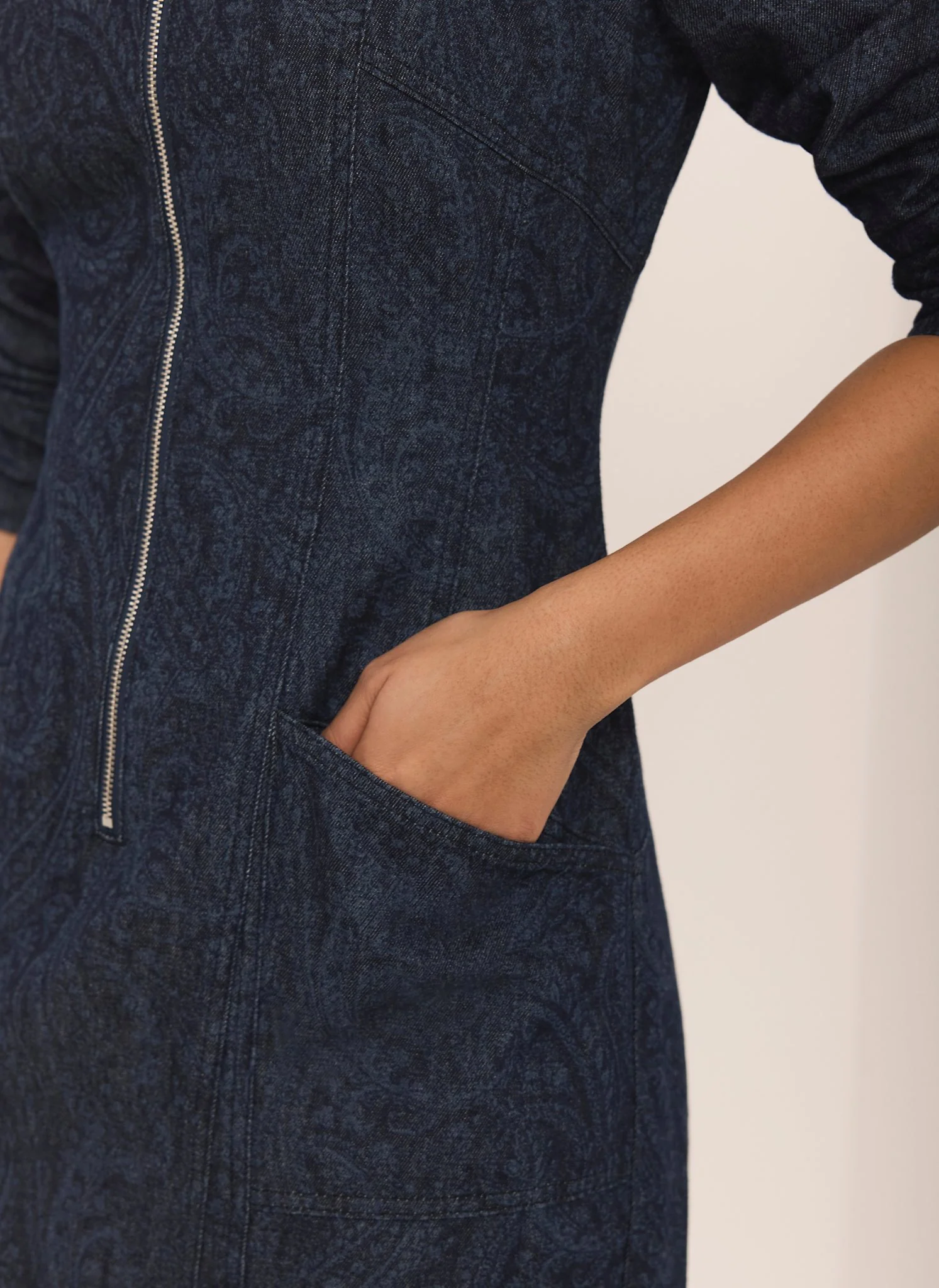 Dark Indigo Paisley Print Denim Midi Dress - Image 6