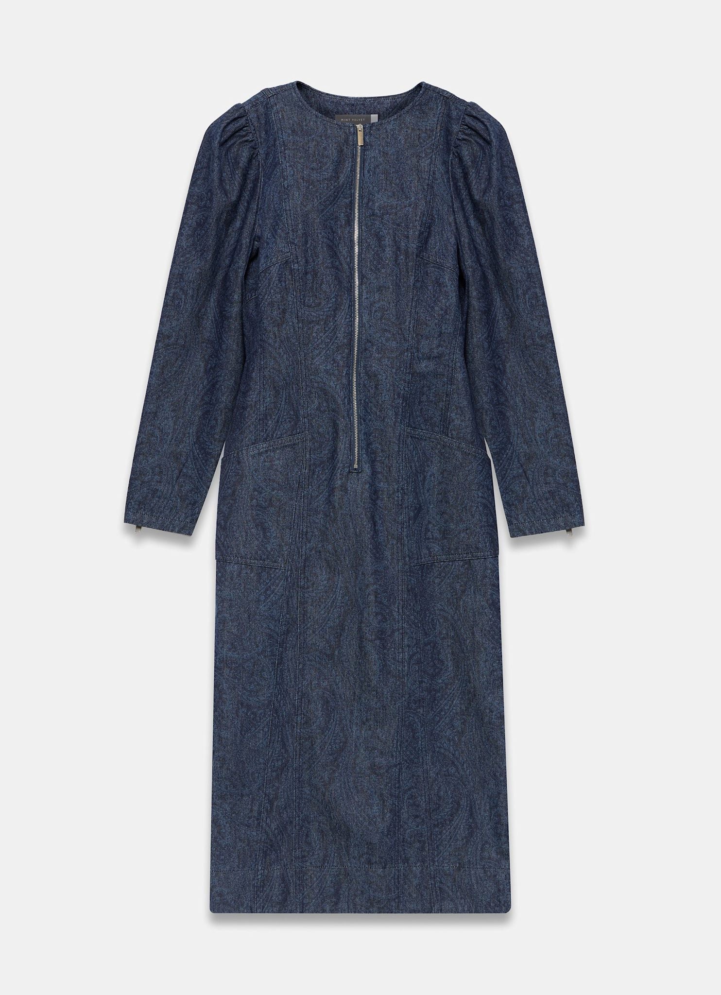 Dark Indigo Paisley Print Denim Midi Dress - Image 7