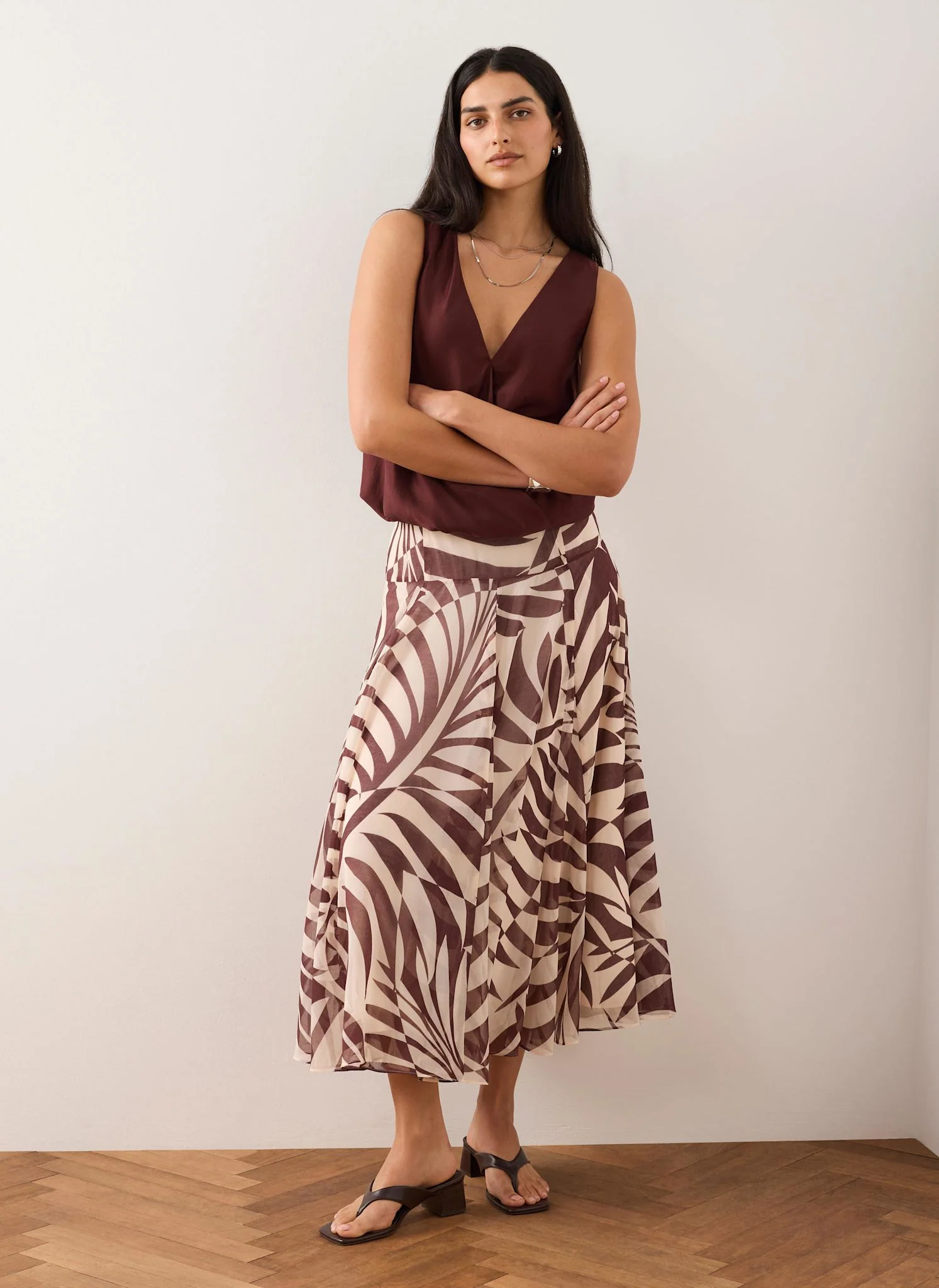 Burgundy Palm Print Maxi Skirt - Image 2