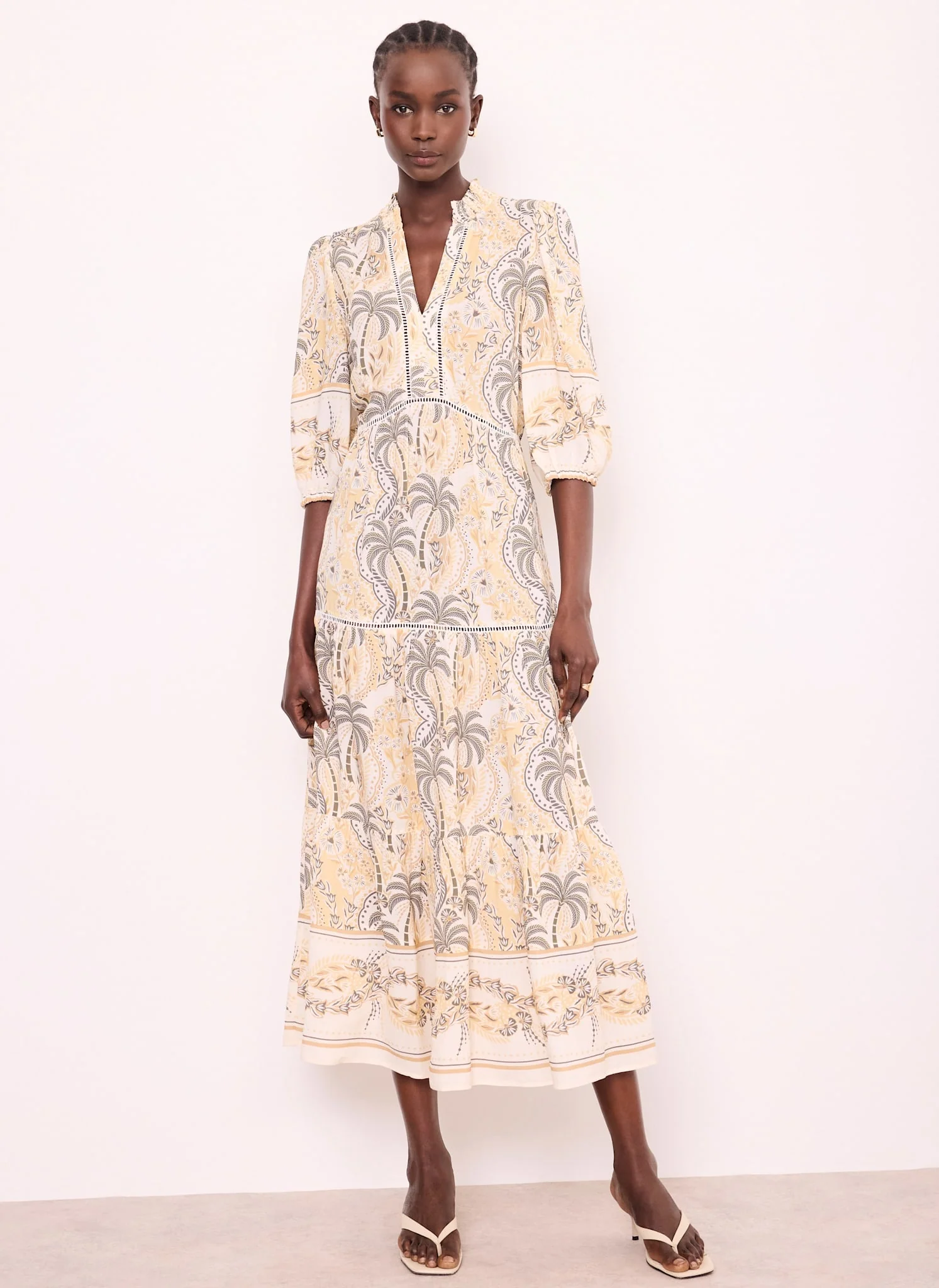 Neutral Palm Print Maxi Dress - Image 2
