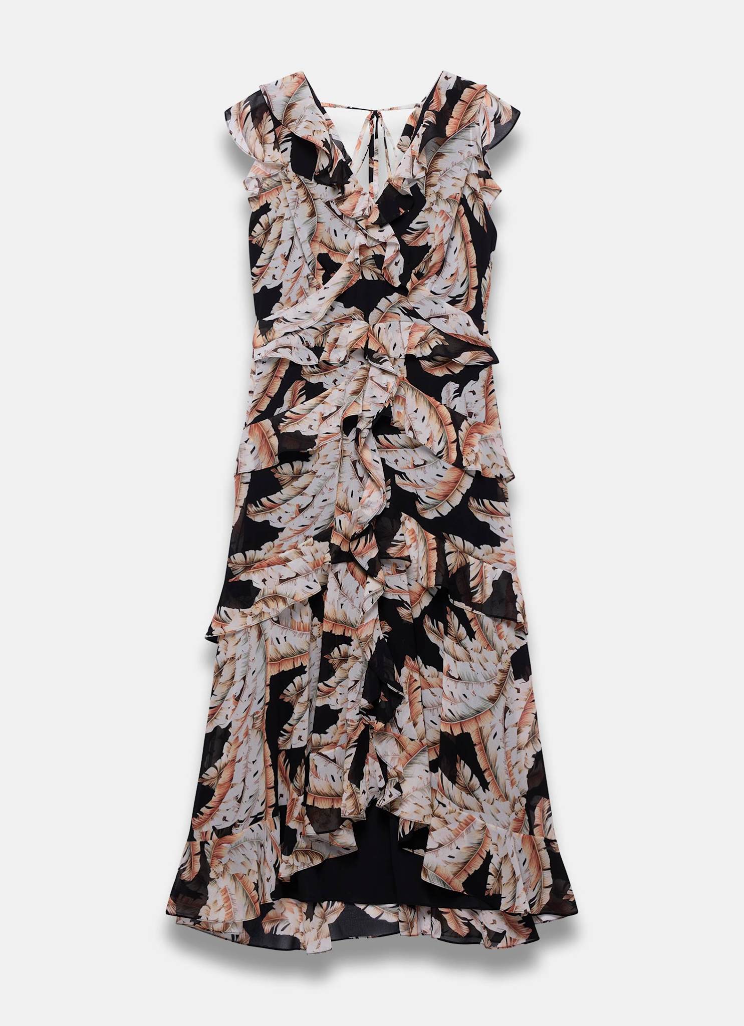 Black Palm Print Ruffle Midi Dress - Image 7