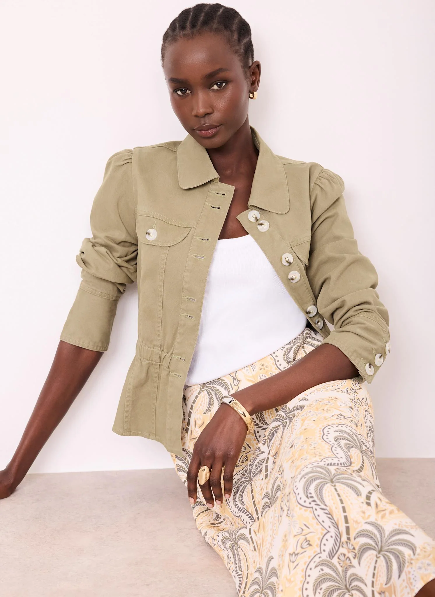 Neutral Palm Print Slip Midi Skirt - Image 5