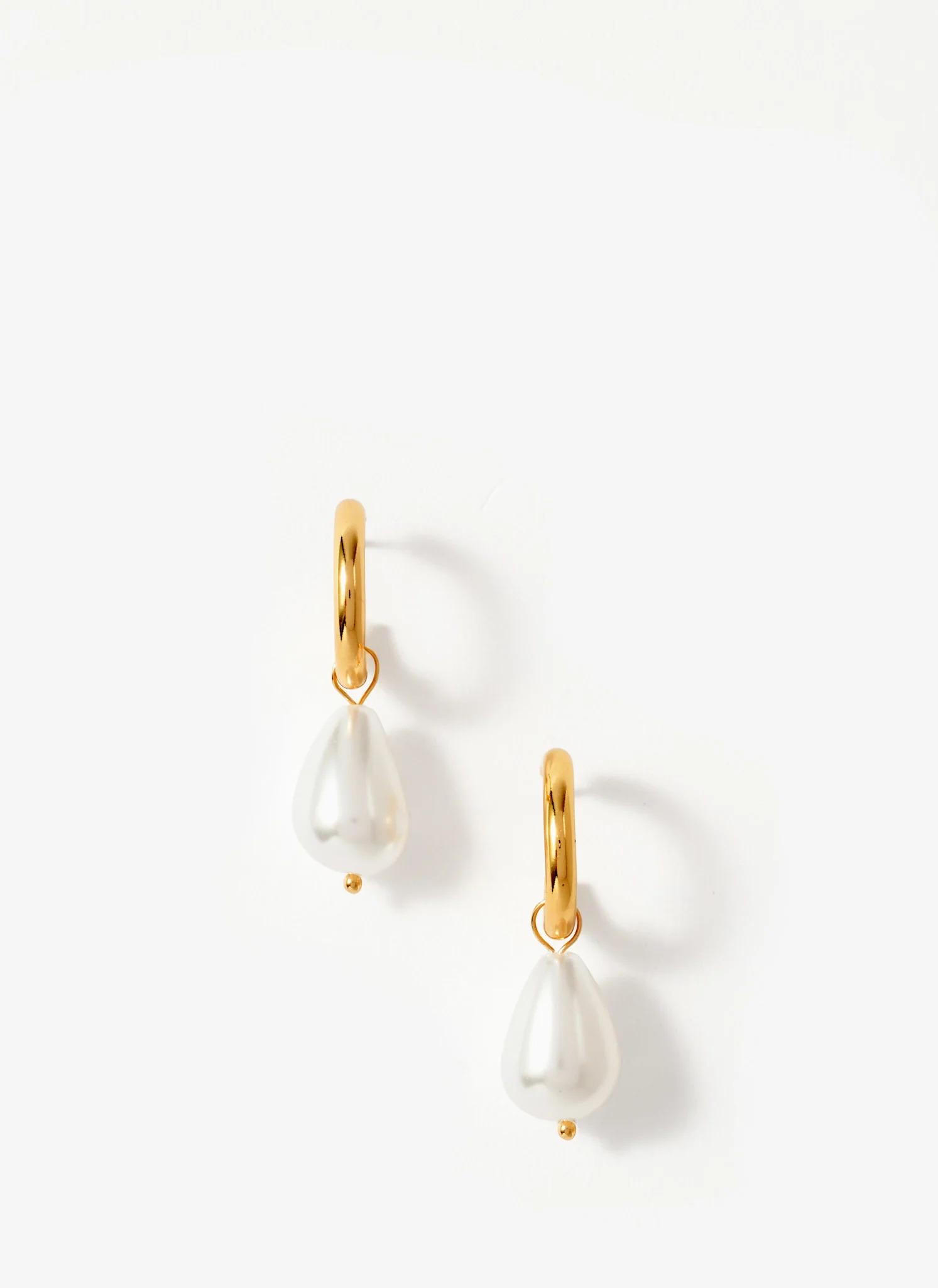 Gold Tone Pearl Drop Hoop Earrings - Image 2