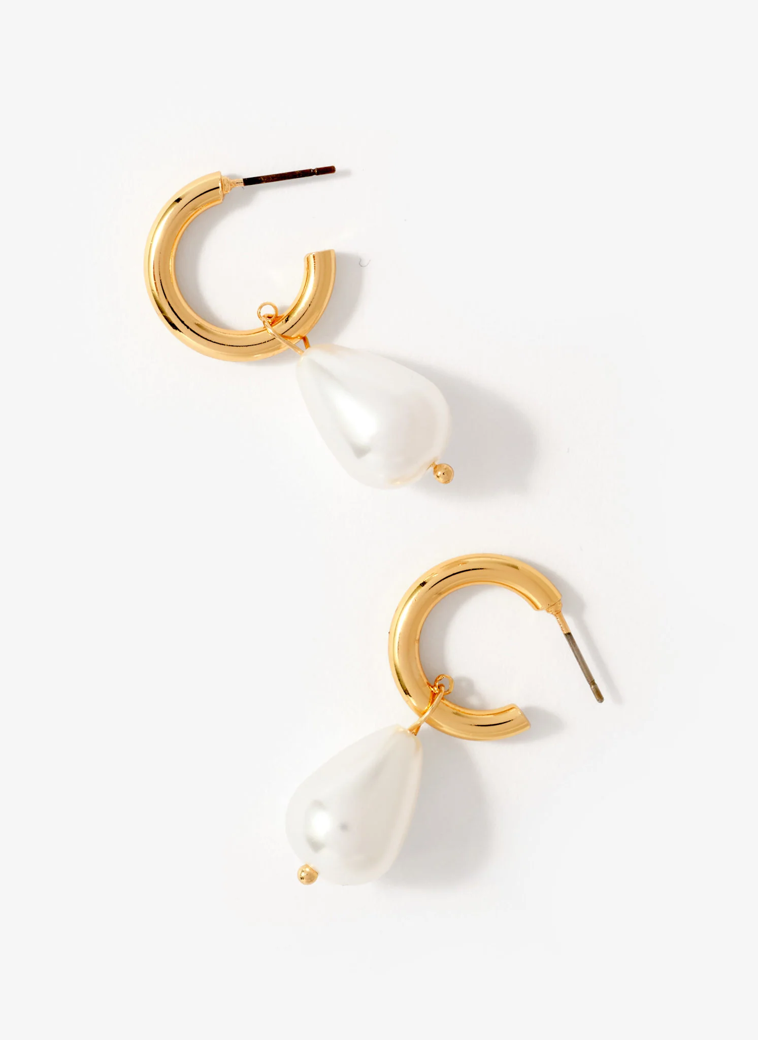 Gold Tone Pearl Drop Hoop Earrings - Image 3
