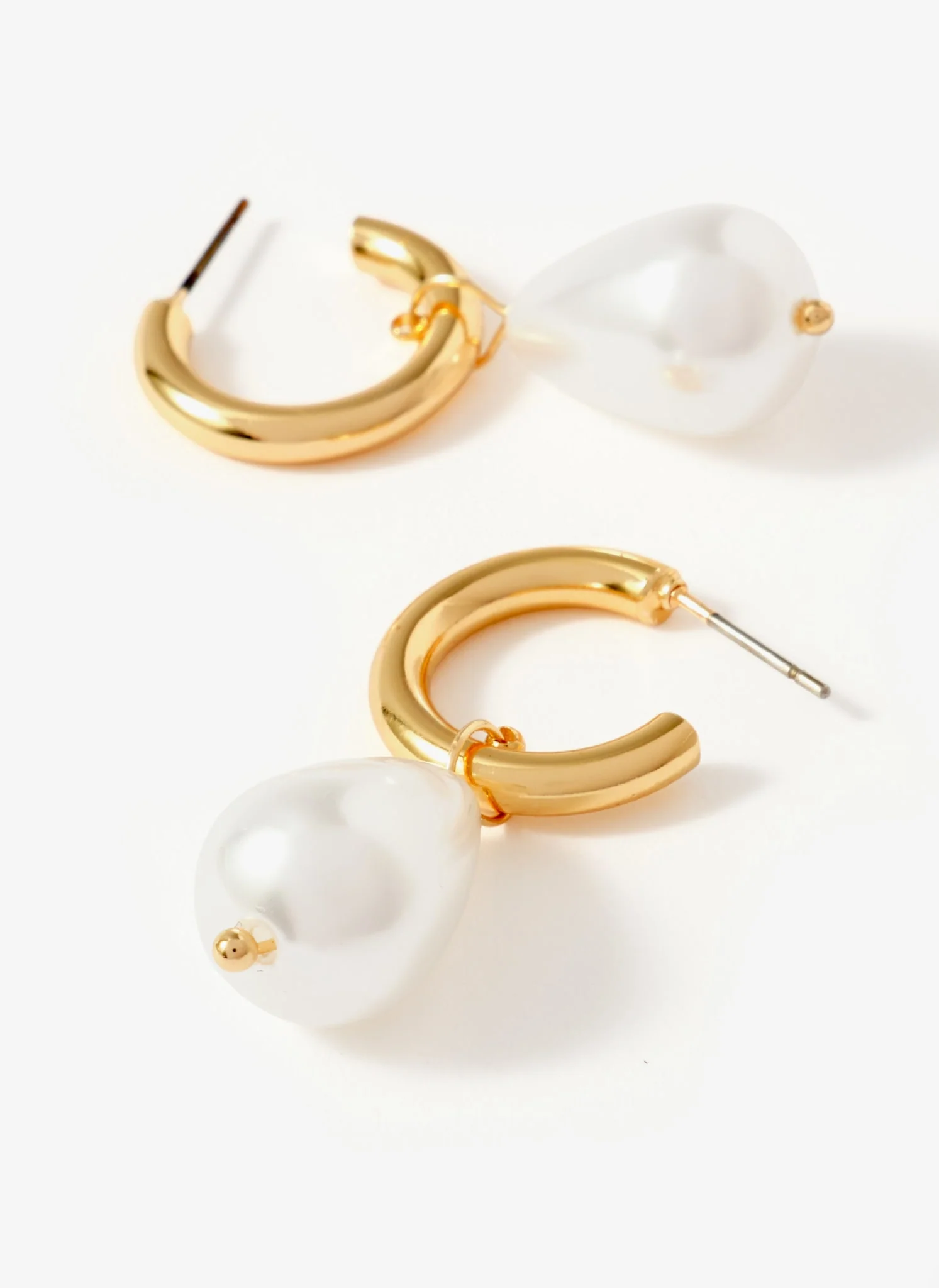 Gold Tone Pearl Drop Hoop Earrings - Image 4